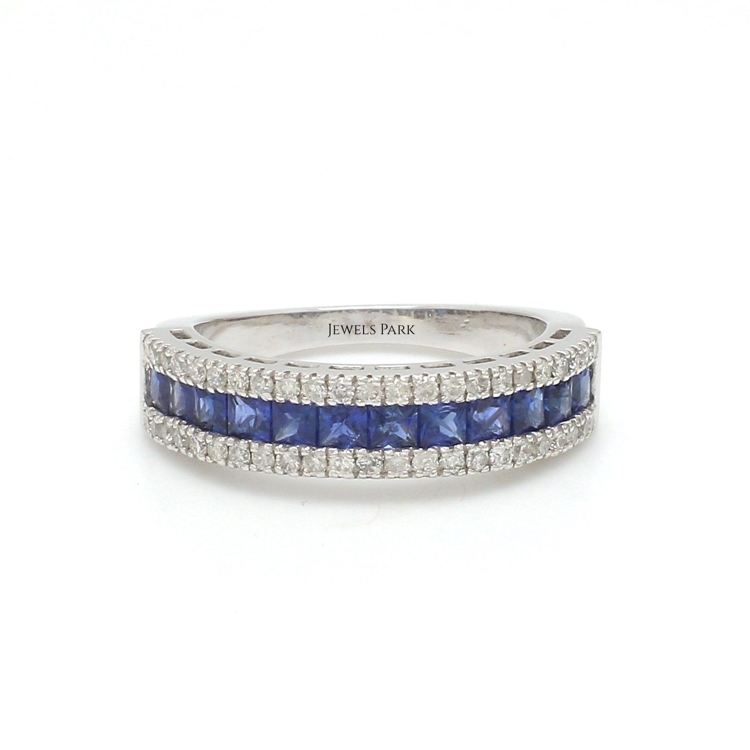 Blauer Saphir Kanal Gesetzt Prinzess Schliff Eternity Ring Gold | Natürlicher Diamant Eternety Bandring von JewelsPark