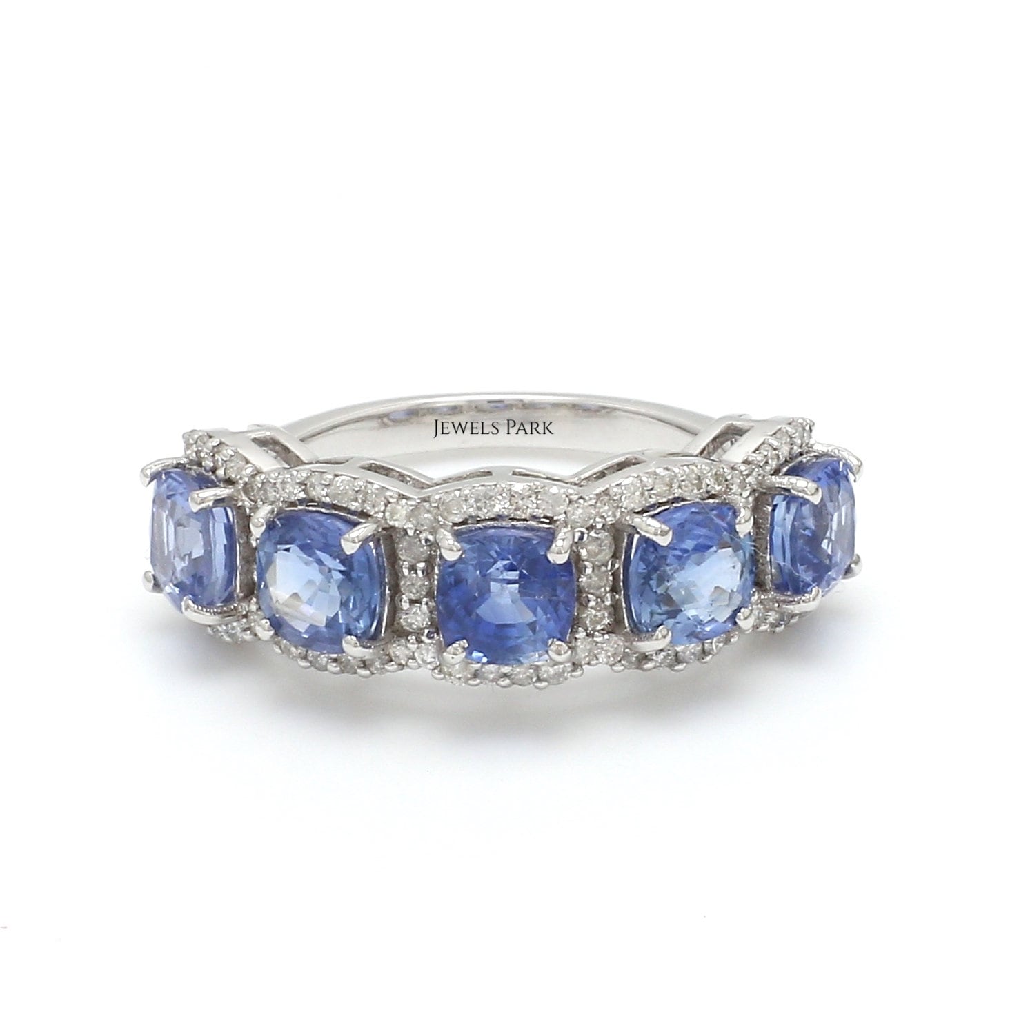 Blauer Saphir Kissenschliff Halber Eternety Bandring Natürlicher Ceylon Blauer Diamant Ring | Fünf Stein Gold Geschenk von JewelsPark