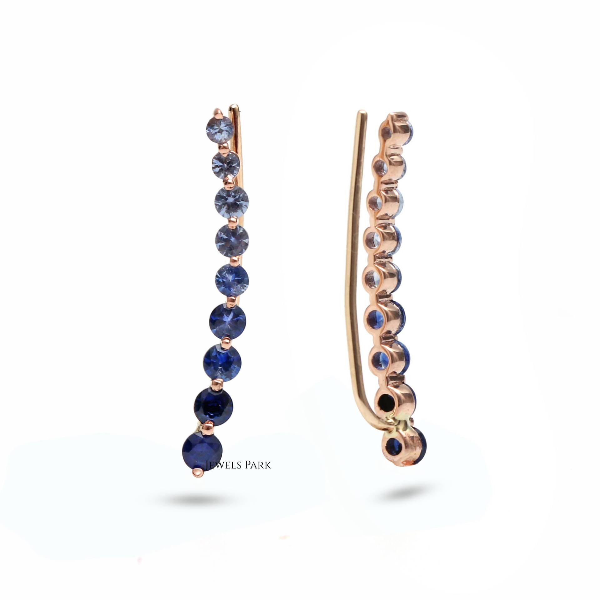 Blauer Saphir Ombre Kletterer Crawler Gold | Natürlicher Blauer Ohr Ohrring Ombre Gold Geschenk Für Sie von JewelsPark