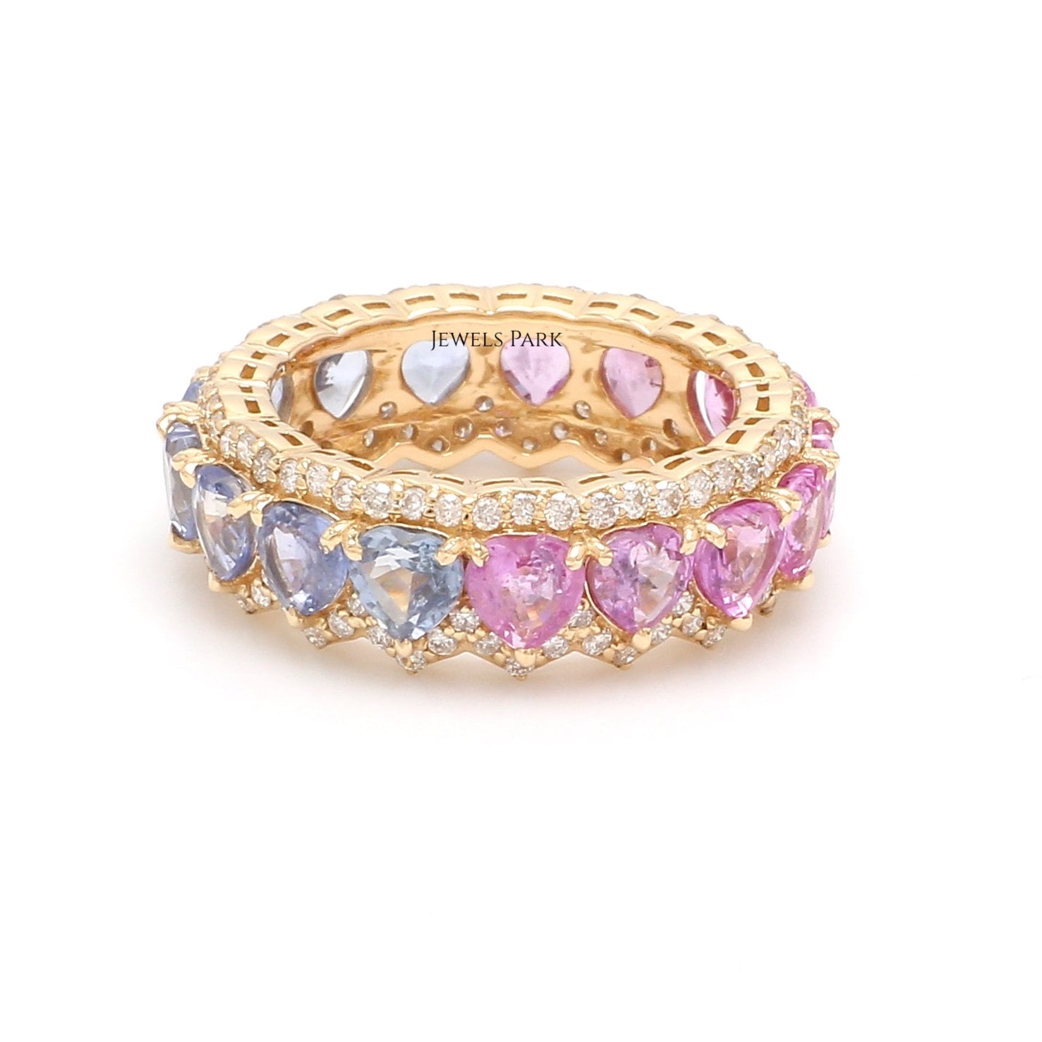 Blauer Saphir Rosa Herz Eternity Band Ring Gold | Natürlicher Diamant Blau Ombre Mit Herzschliff von JewelsPark