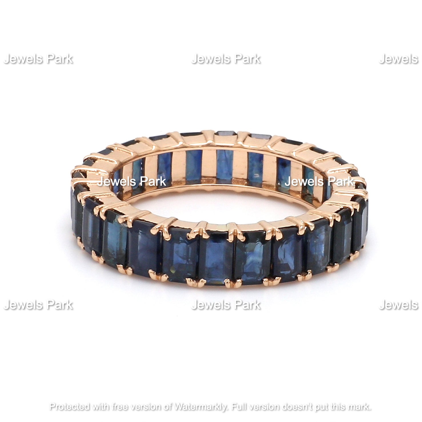 Blauer Saphir Smaragd Cut Eternity Bandring in 585Er Gold | Natürlicher Blauer Ring 5x3mm 7-8 Ctw Band Gold von JewelsPark