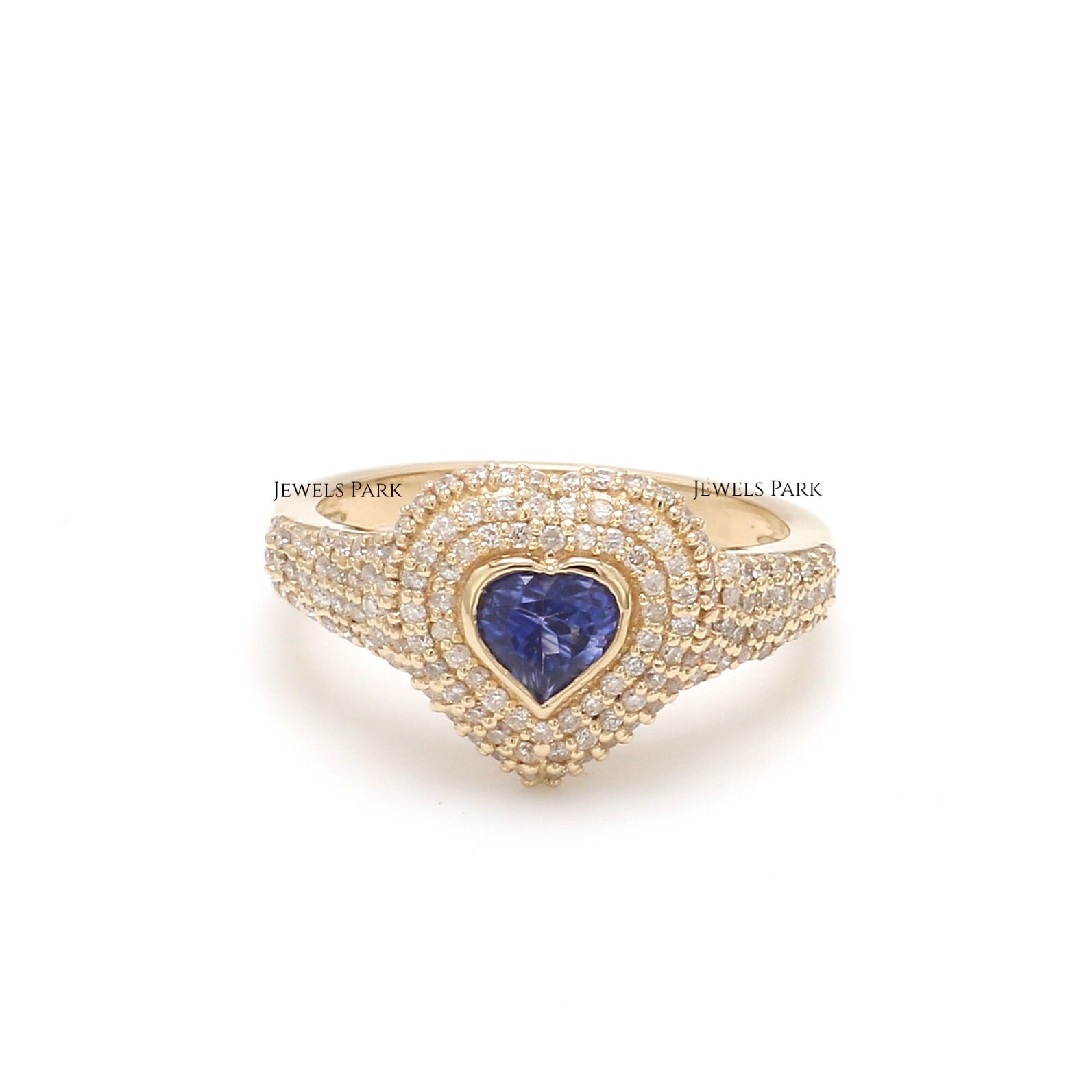 Blauer Saphir Zünchen Herz Ring Mit Diamant in 14K Gold | Natürlicher Blauer Halo Pinky von JewelsPark