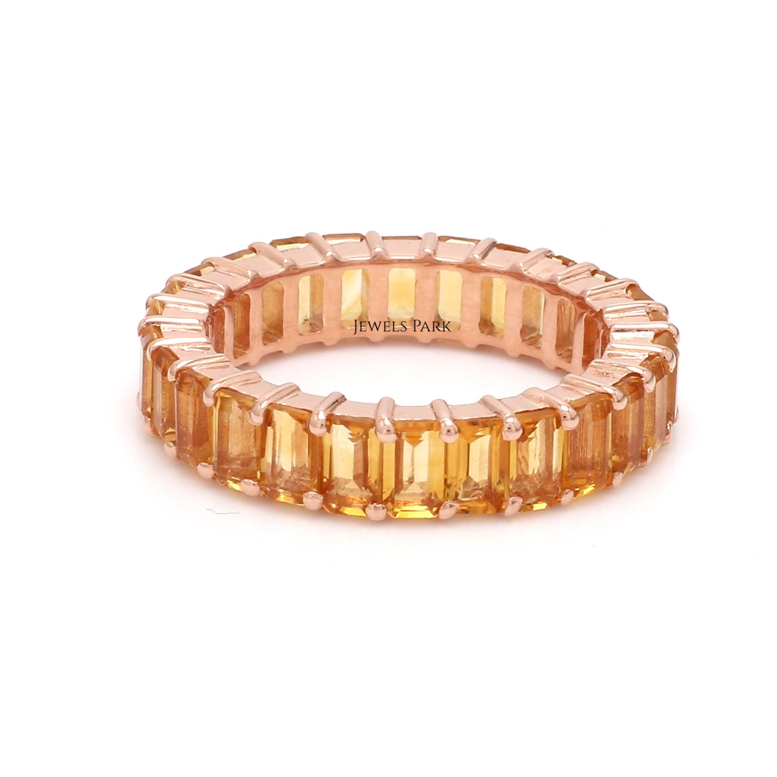 Citrin Smaragdschliff Eternity Band Ring Gold | Natürlicher 5x3mm Gold November Geburtsstein Gelber Ehering von JewelsPark