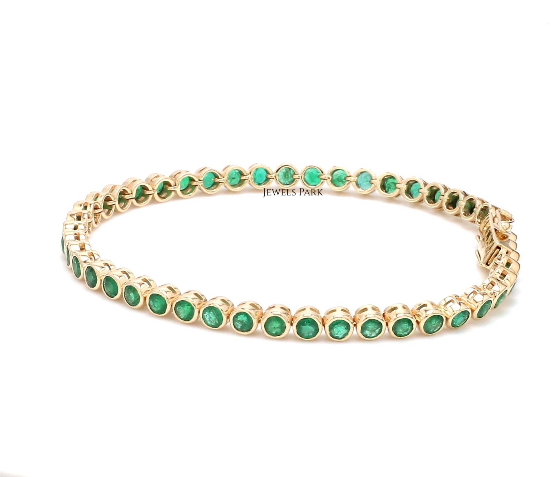 Echt Smaragd Lünette Set Tennis Armband Gold | Natürliches 3.00mm Smaragdschliff Bezel von JewelsPark