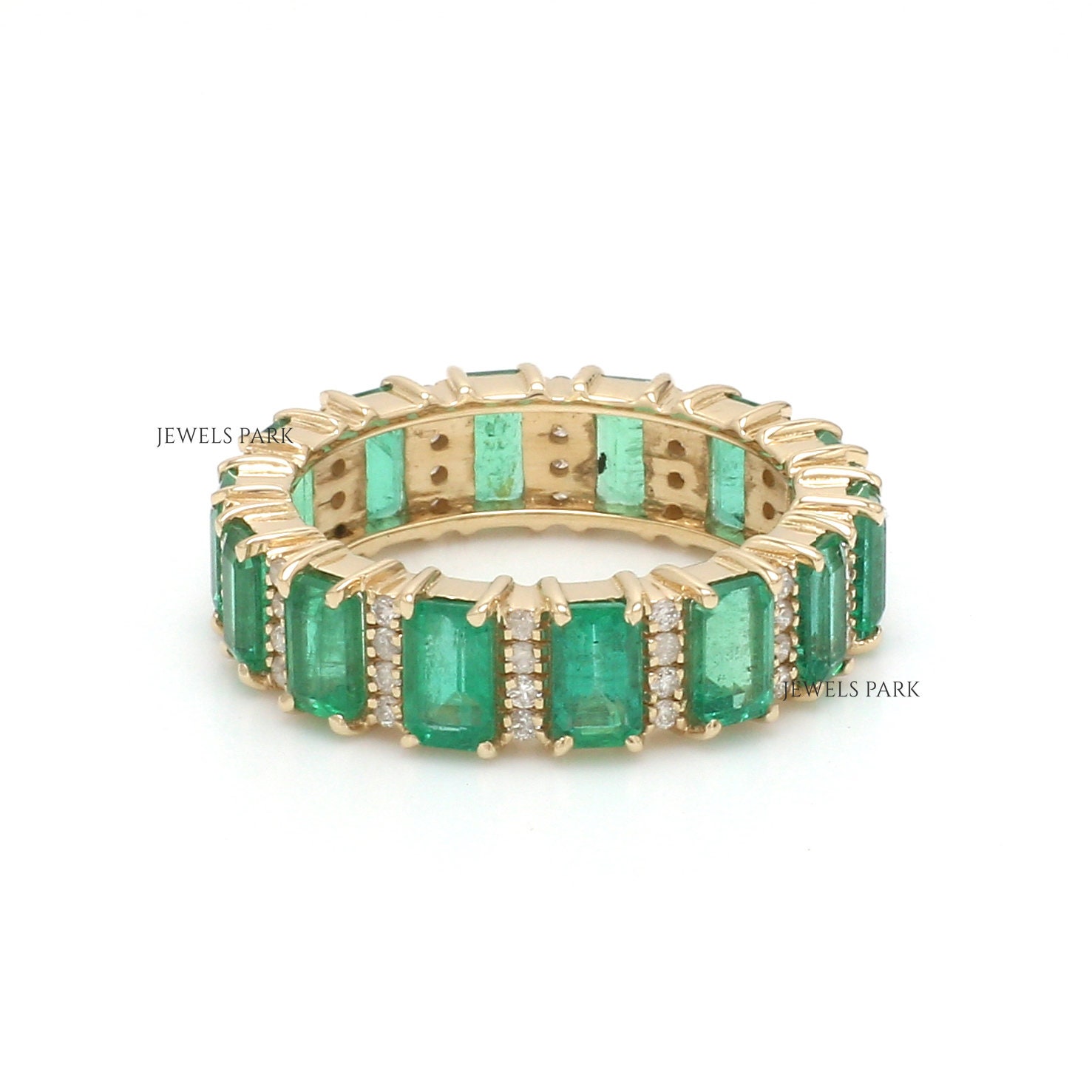Echter Smaragd Diamant Eternity Bandring 14K 18K Gold | Natürliche 5x3mm 5Ctw Smaragdschliff Ring Vintage von JewelsPark