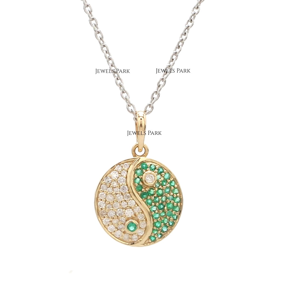 Echter Smaragd Diamant Ying Yang Glück Anhänger Halskette Gold | Natürlicher Pflastern Glücksbringer Smaragdschliff von JewelsPark