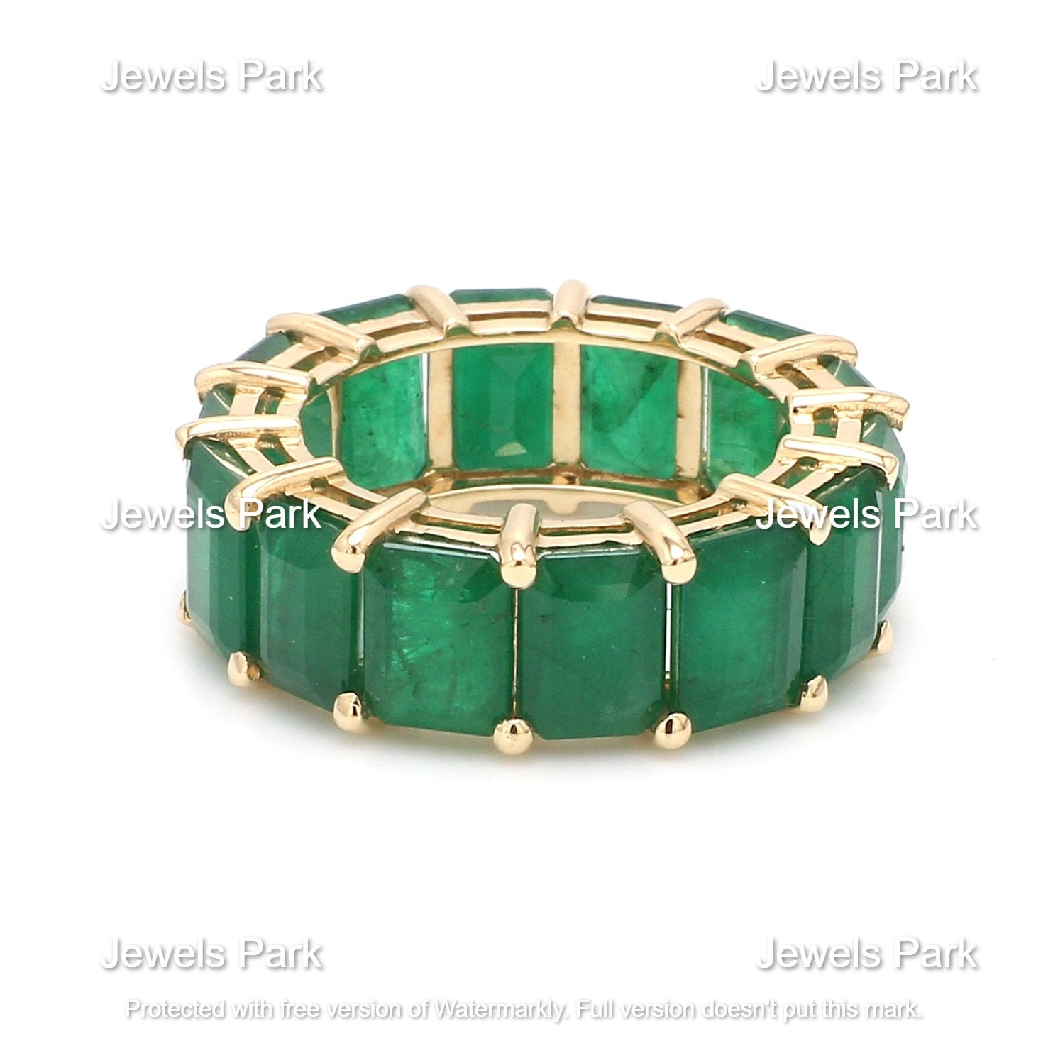 Echter Smaragd Memory Ring Gold | Natürlicher Schnitt Gold Smaragdschliff Eternety Bandring Großer Smaragdring von JewelsPark
