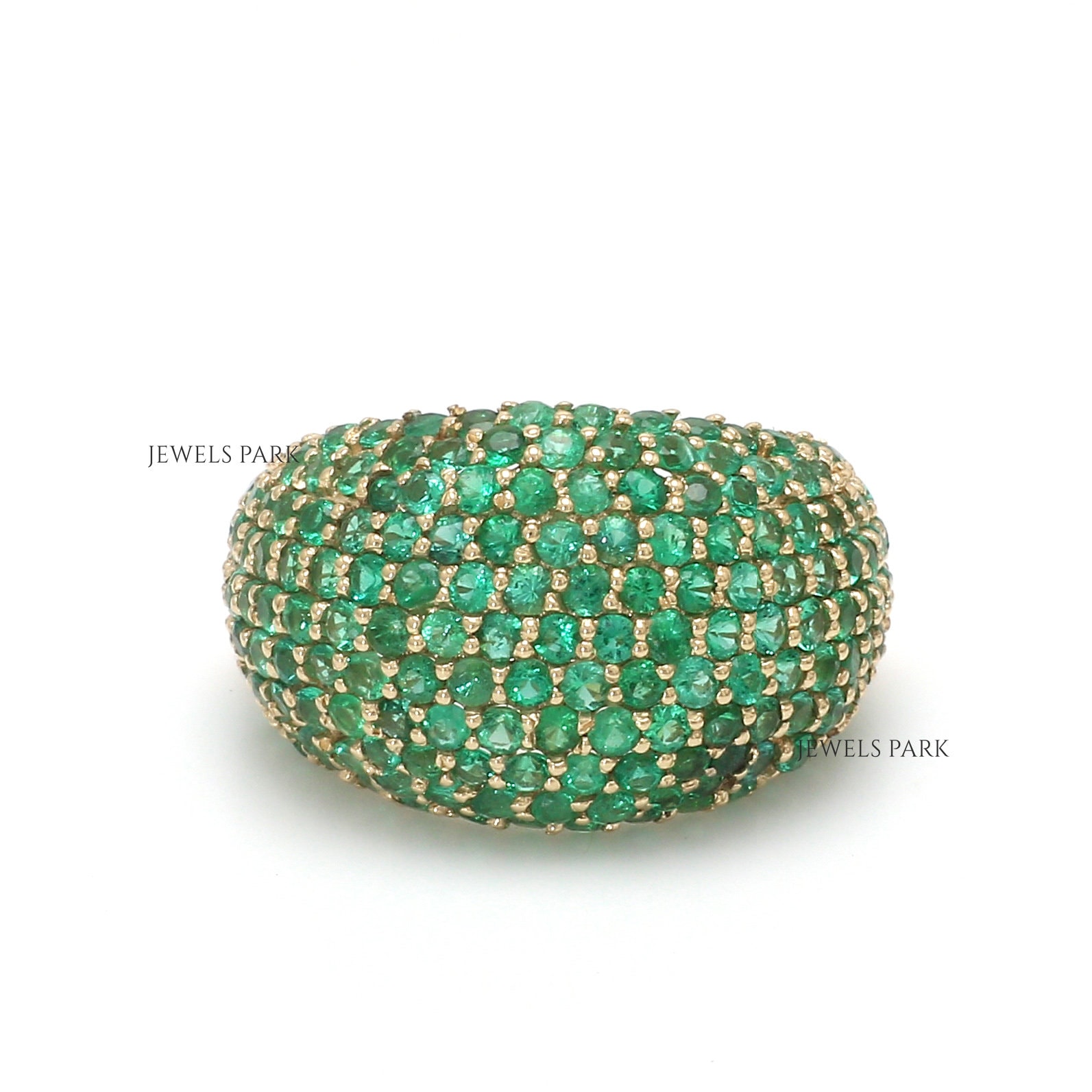 Echter Smaragd Pave Kuppel Ring Siegelring Gold | Natürlicher 3.5Ct Art Deco Smaragdschliff Gold von JewelsPark