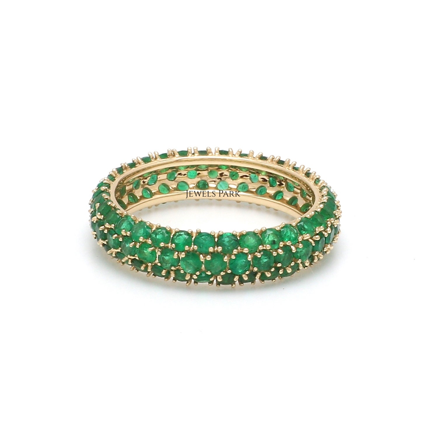 Echter Smaragd Ring Eternety Band in Gold | Natürlicher Smaragdschliff Eternity Bandring Pave Geburtsstein Ehering von JewelsPark