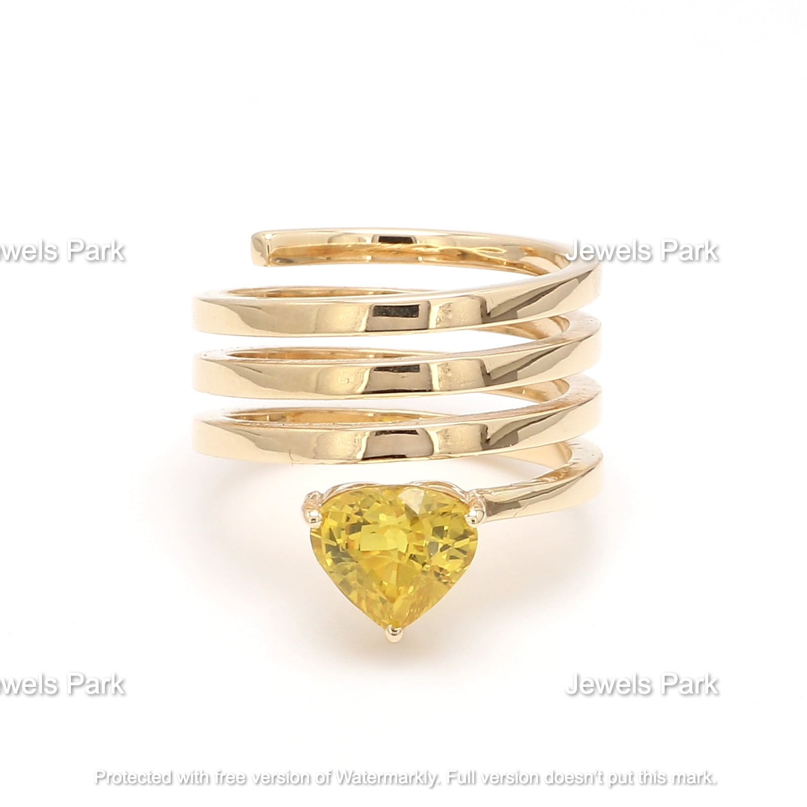 Gelber Saphir Herzschliff Spiralring Gold | Natürlicher Herz Geschnittener Gelber Saphirring Pinky Ring Großer Goldfarben von JewelsPark