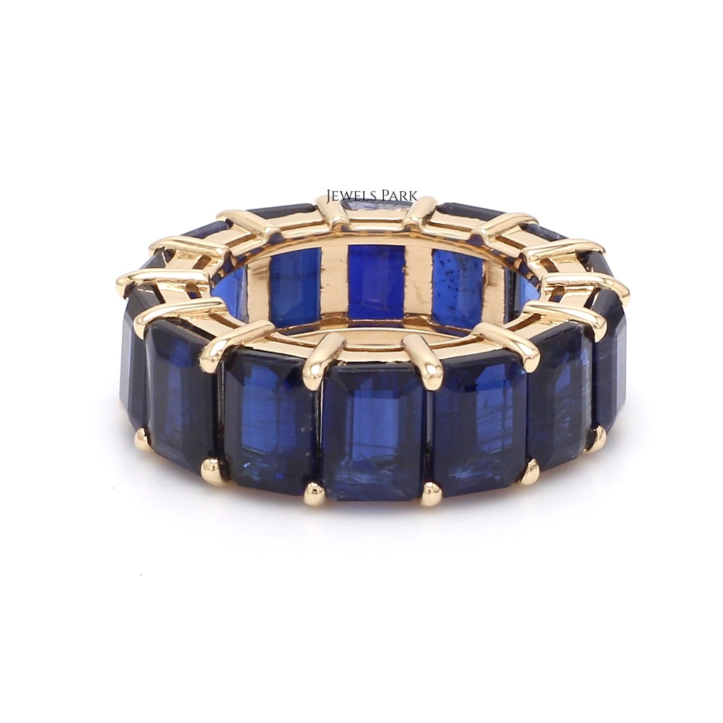 Kynit Smaragd Cut Eternity Bandring Gold | Natürliche Blaue Achteck Form Ring Blauer Ehering Saphir Memory von JewelsPark