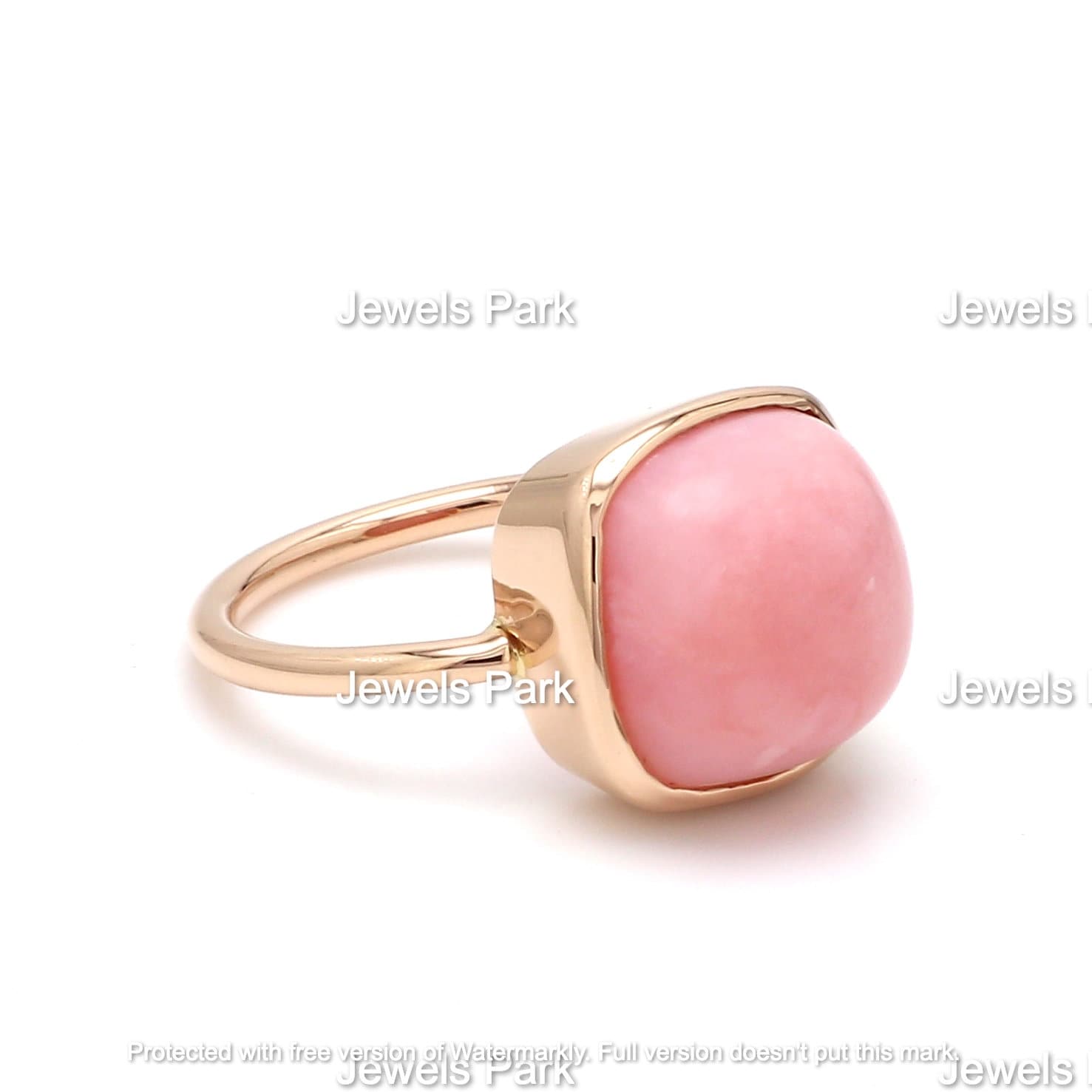 Pink Opal Zarge Ring in 14K 18K Gold | Natürlicher Rosa Pomellato Stil 12mm Kissencabochon Großer Grobstrick Gold von JewelsPark