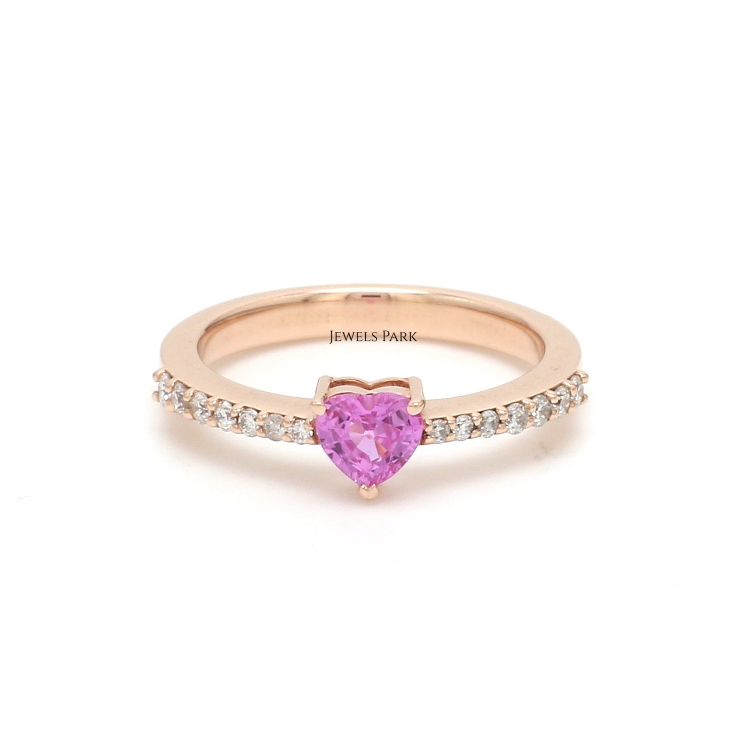 Pink Saphir Herz Ring 14K Gold | Natürliche 5mm Herzring Mit Diamanten Rosa Solitär Gold Versprechen von JewelsPark