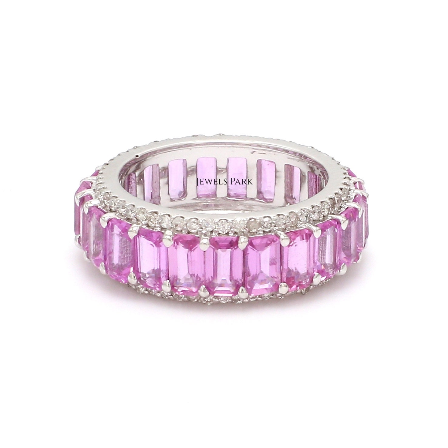 Pink Saphir Smaragdschliff Eternity Band Ring Gold | Natürlicher Rosa Diamant Rosa Ehering In von JewelsPark