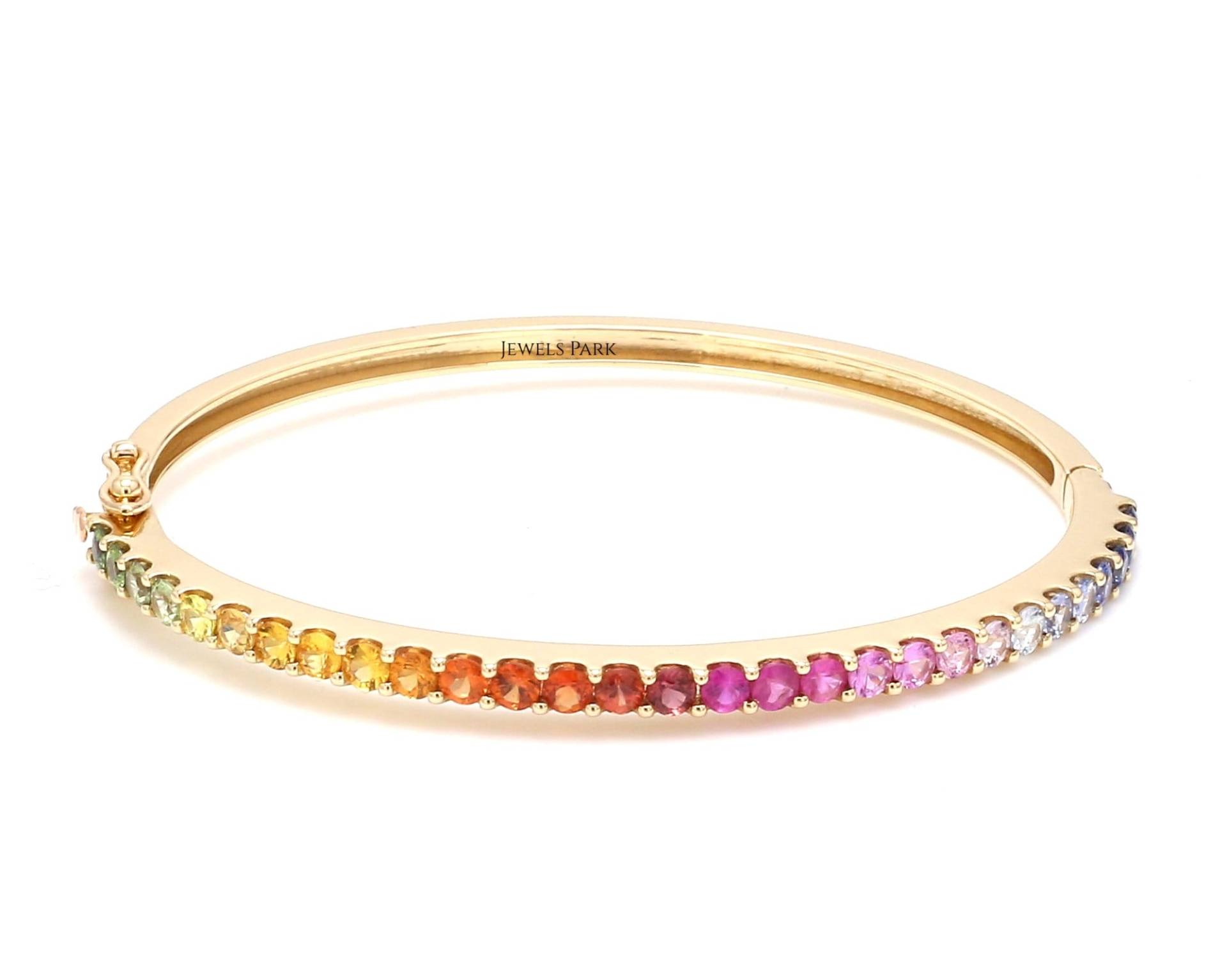 Regenbogen Saphir Armreif Armband Gold | Natürlicher 2.70mm Scharnier Vergoldet Ombre Gold von JewelsPark