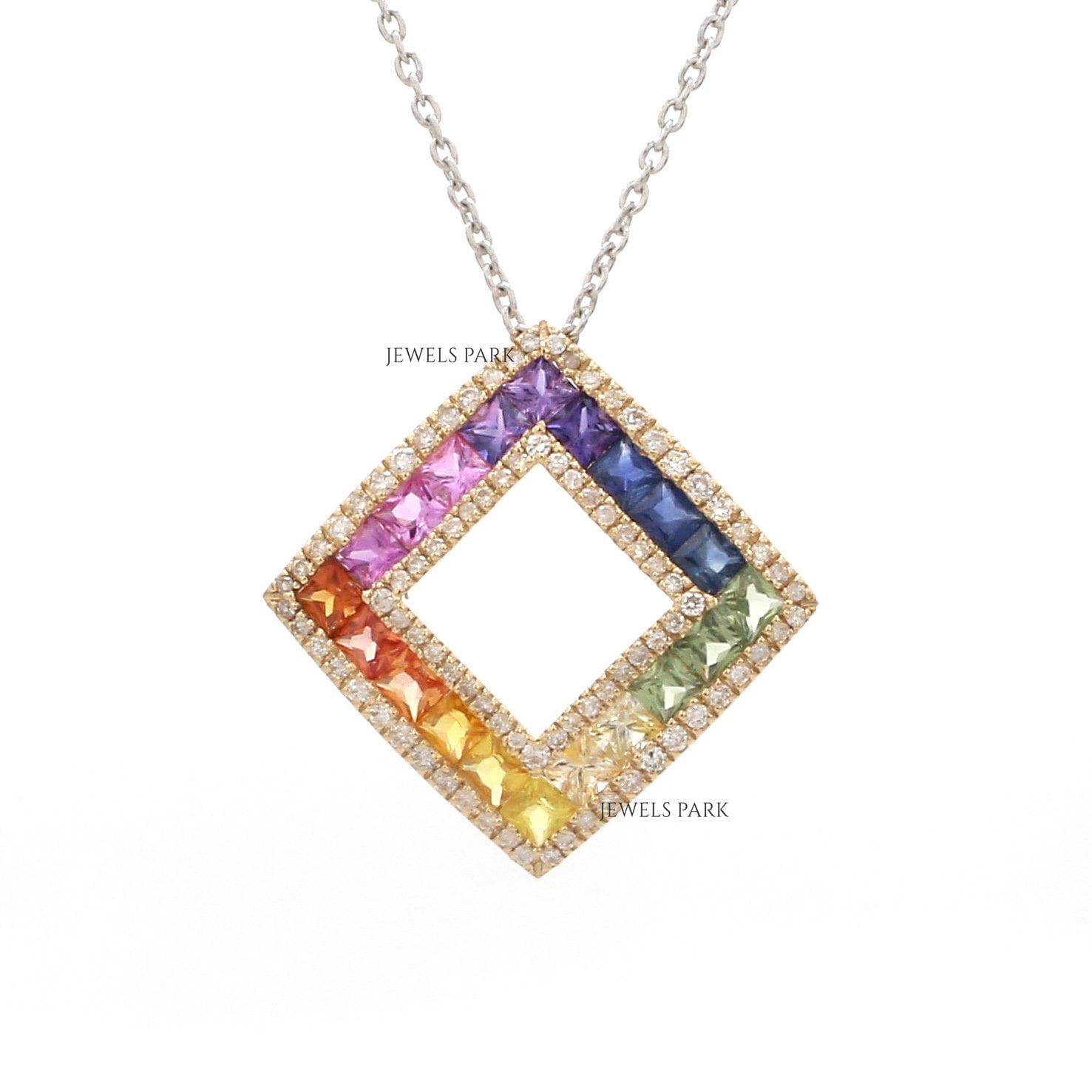 Regenbogen Saphir Diamant Princess Cut Anhänger Kette Gold | Natürliche Multi Halskette Vergoldet Ombre Charm von JewelsPark