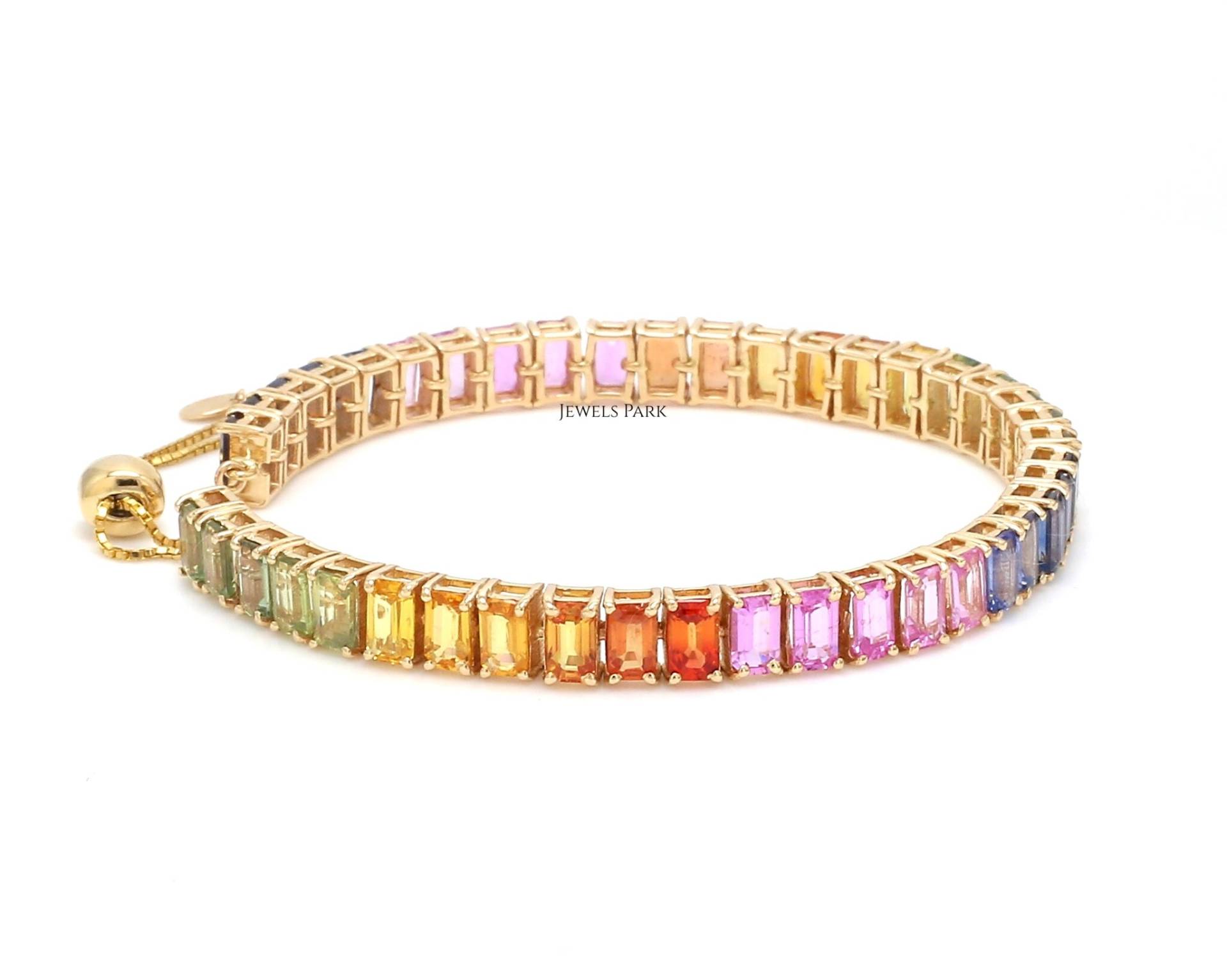 Regenbogen Saphir Smaragd Schliff Bolo Kette Armband in Gold | Natürlicher Tennis Gold Ombre Verstellbares von JewelsPark