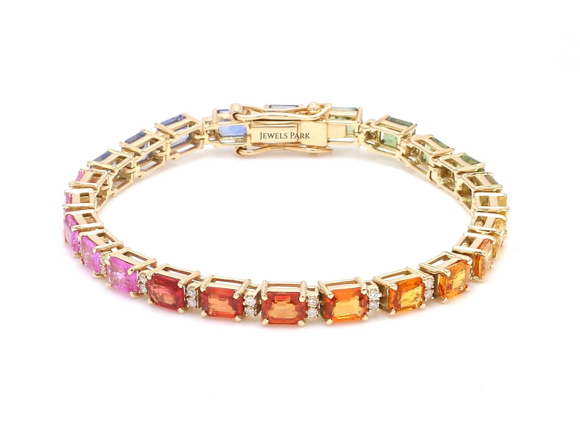 Regenbogen Saphir Smaragdschliff Tennisarmband Mit Diamant Gold | Natürliches Saphirarmband Im Ombre Tennis Armband von JewelsPark