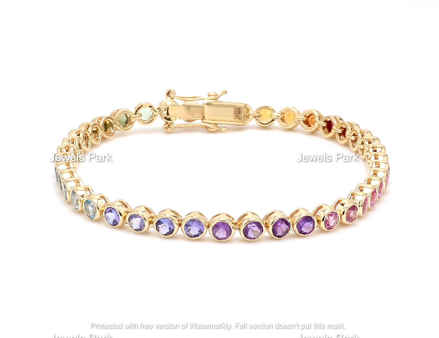 Regenbogen Saphir Tennis Armband Aus 14K Gold | Natürlicher Edelstein Bezel Set Ombre Farbverlauf Gold von JewelsPark