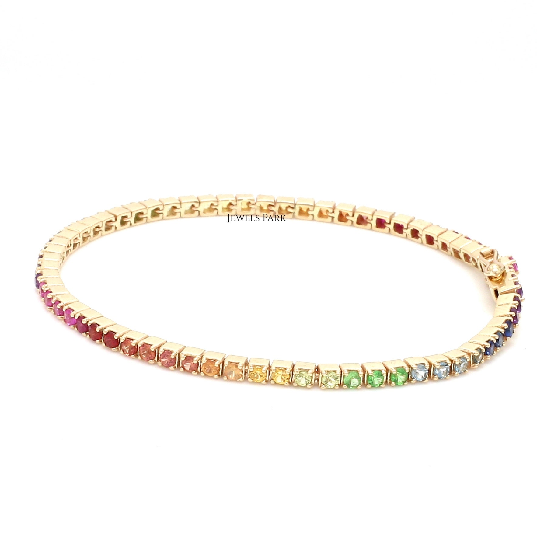Regenbogen Saphir Tennis Armband Gold | Natürliches Edelstein Perfektes Ombre von JewelsPark