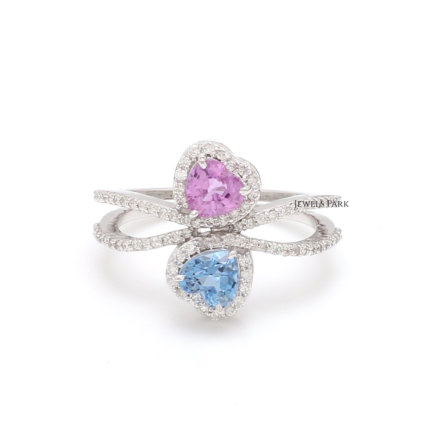 Rosa Saphir Aquamarin Herz Ring Gold | Natürlicher Rosa Blau Diamant von JewelsPark