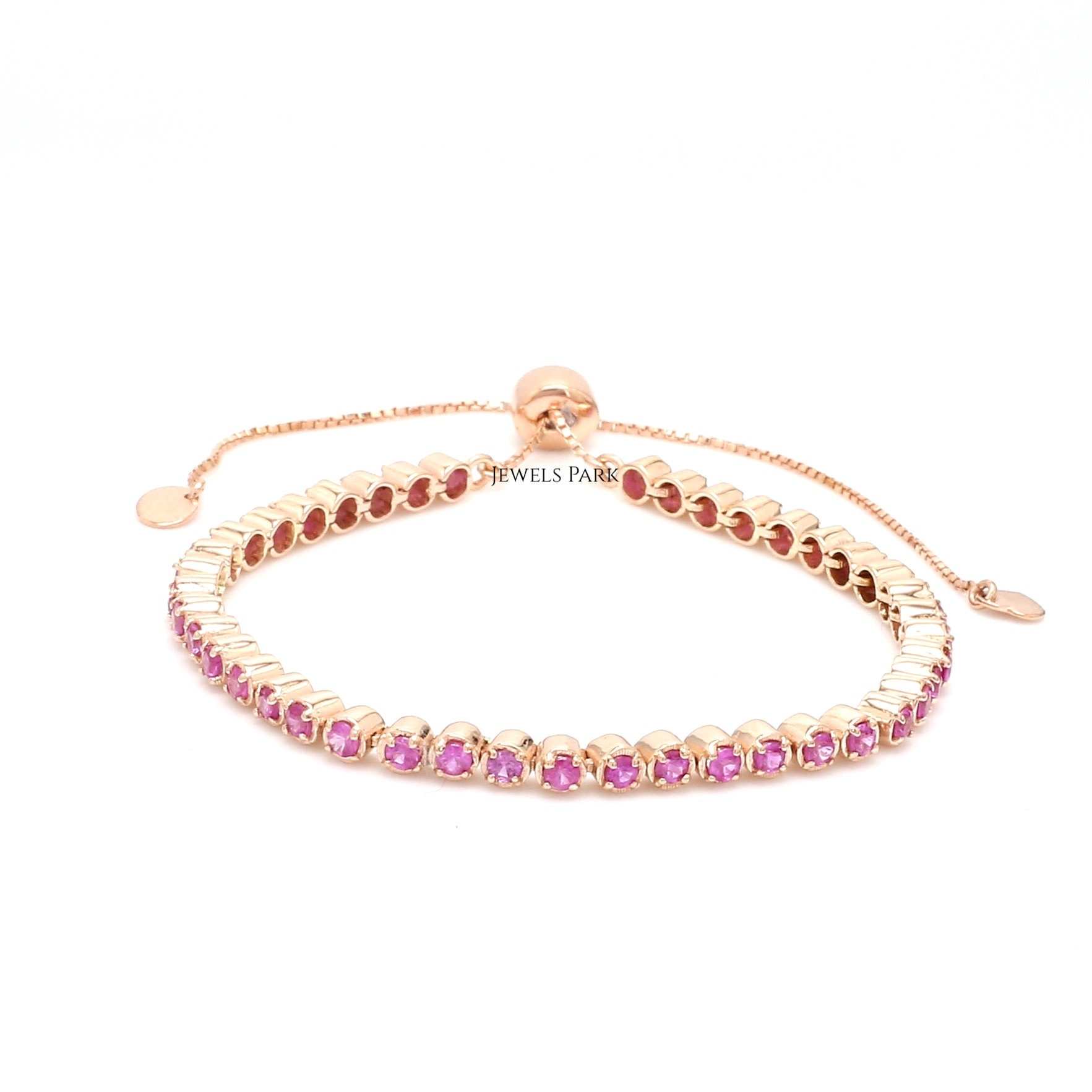 Rosa Saphir Bolo Kette Tennis Armband Gold | Natürlicher Rosa Verstellbares 2mm Pink von JewelsPark