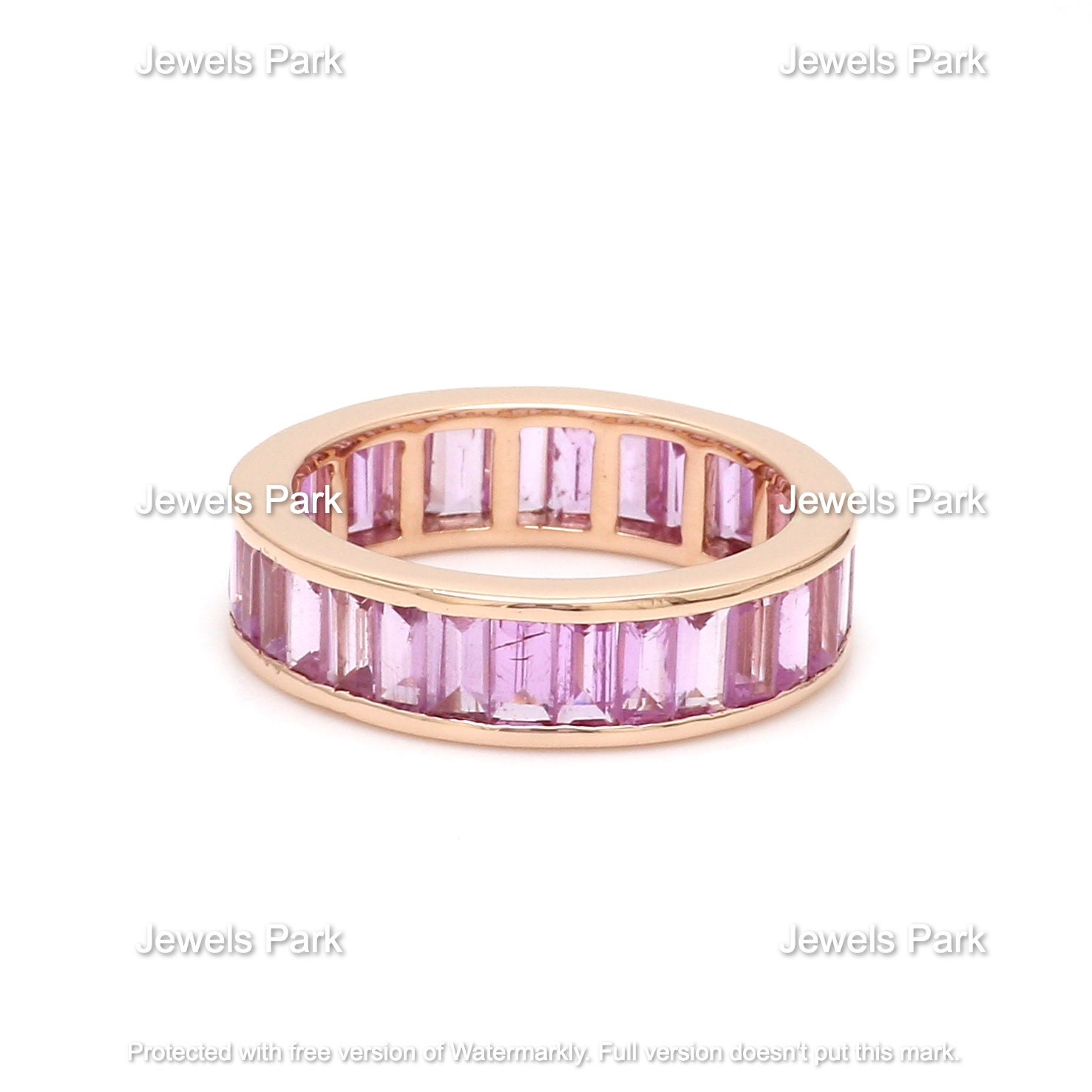 Rosa Saphir Eternity Bandring 14K 18K Gold | Naturkanal Pink Ring Im Baguetteschliff Saphir-Ehering von JewelsPark