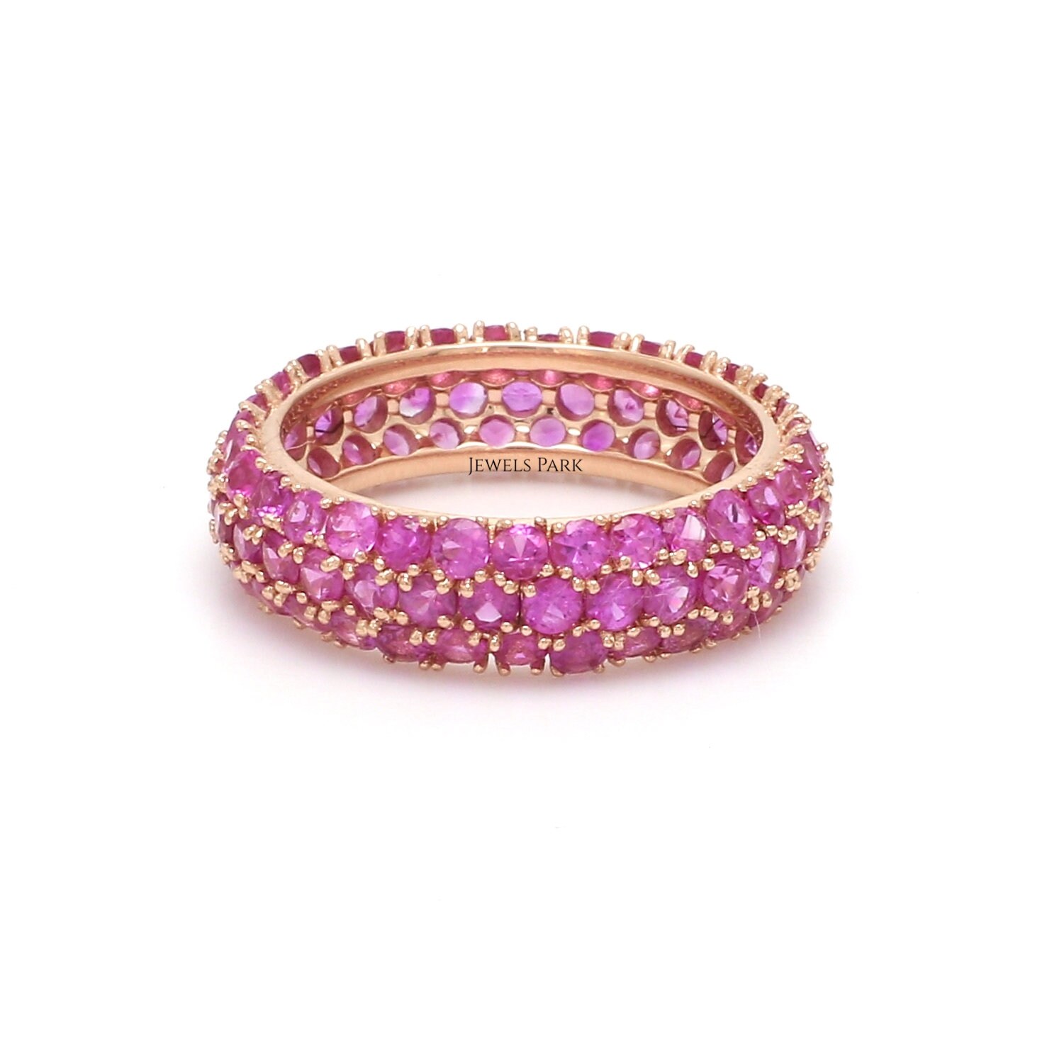 Rosa Saphir Eternity Bandring 14K Gold | Natürliche Pink Ring Ehering Pave Memory Band Goldfarben Pflastern von JewelsPark