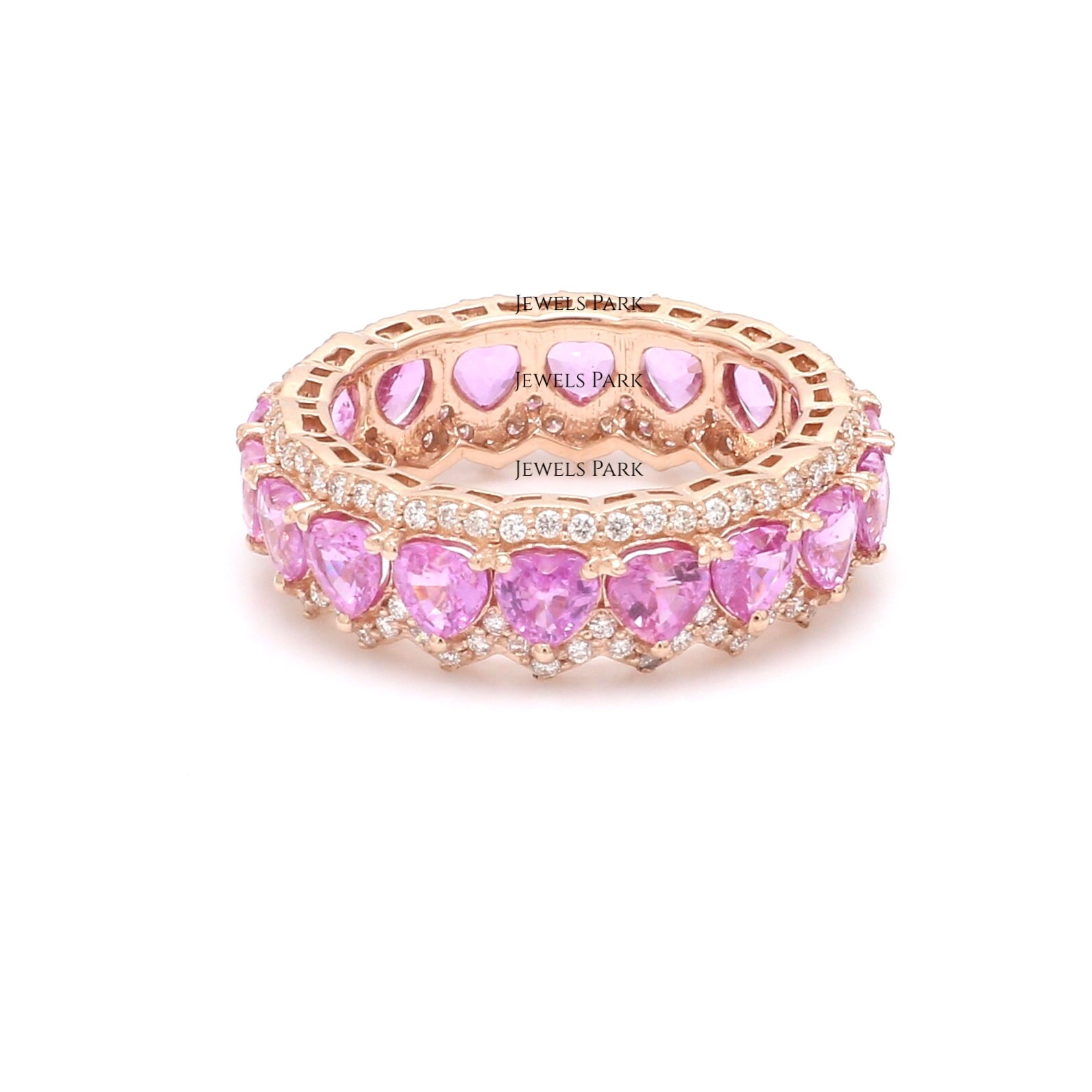 Rosa Saphir Herz Eternity Band Ring 14K Gold | Natürlicher 4mm Rosa Diamant Ehering Geburtsstein Gold von JewelsPark