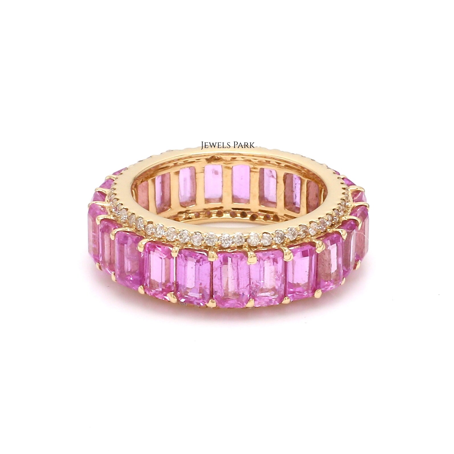 Rosa Saphir Smaragd Cut Eternity Bandring Gold | Natürlicher Rosa Diamant Ring Saphirring Im Smaragdschliff Ehering von JewelsPark