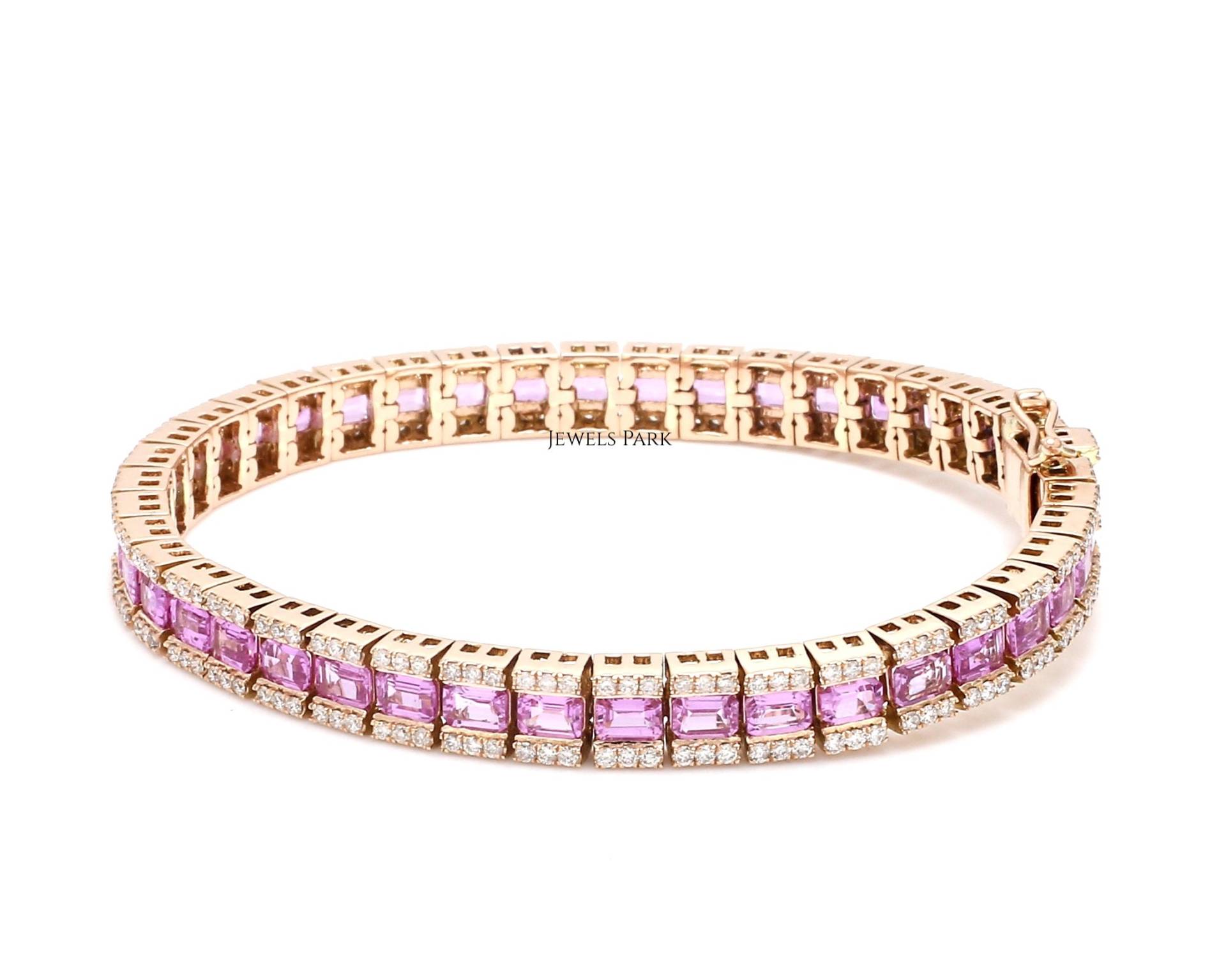 Rosa Saphir Tennis Armband in Smaragdschliff Gold | Diamant Rosa von JewelsPark