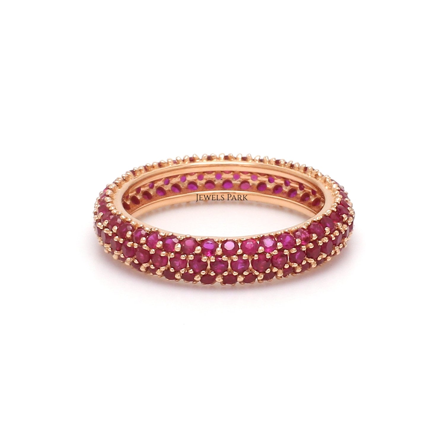 Rubin Pave Eternity Bandring Gold | Natürlicher 1.50mm Dünner Geburtsstein Ring Ehering Versprechen von JewelsPark