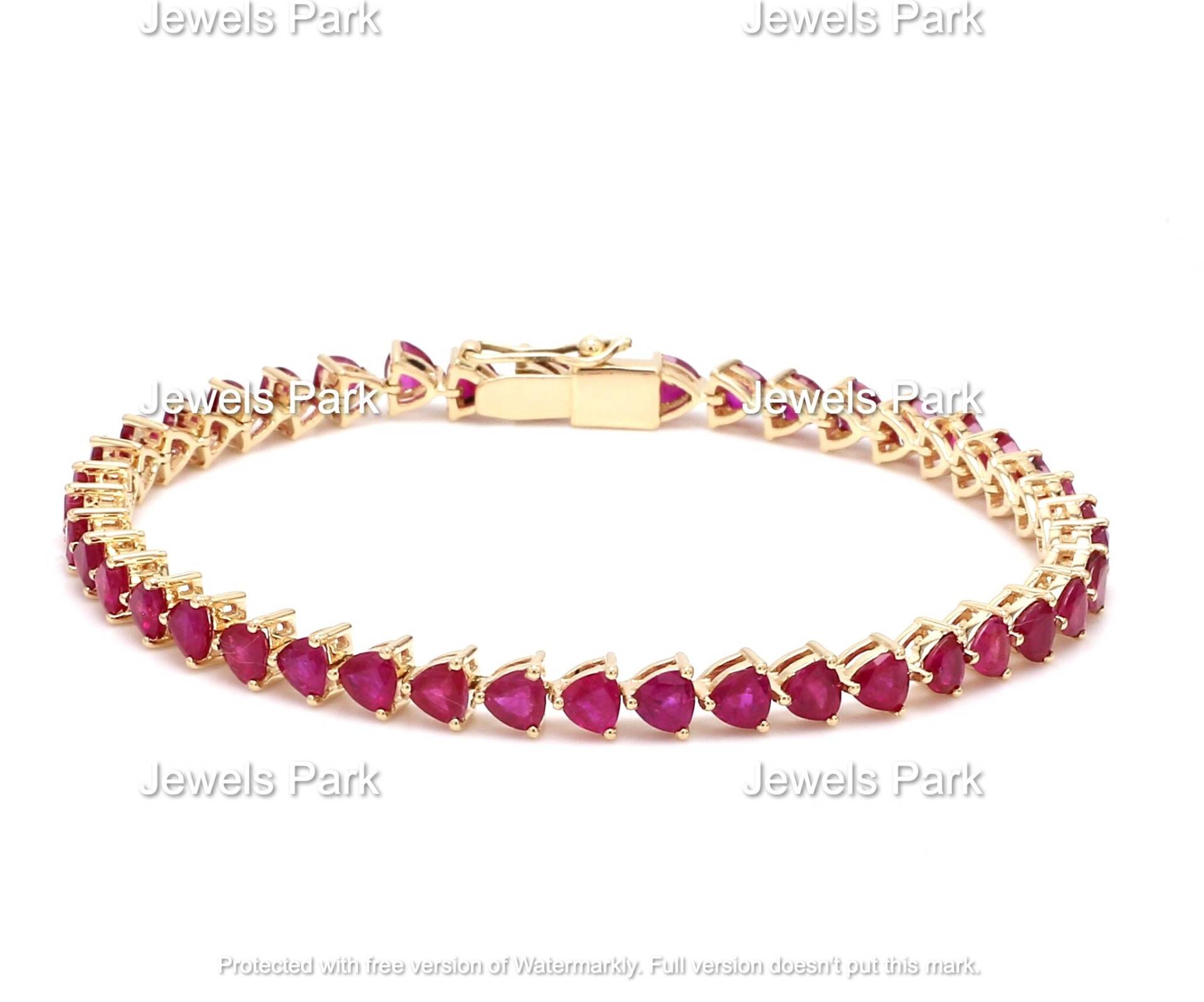 Rubin Trillion Schliff Tennis Armband in 14K 18K Gold, Natur 4mm 7-8Ct Kette Juli Geburtsstein Rot Gold von JewelsPark