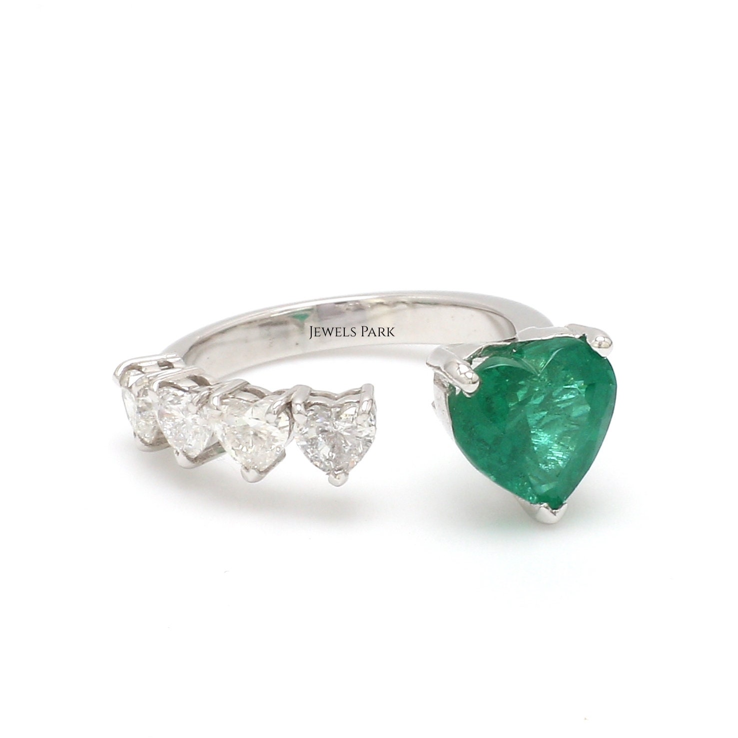 Smaragd Herz & Diamant Offener Ring Gold | Natürliche Herzform Smaragdschliff Smaragdring Als von JewelsPark