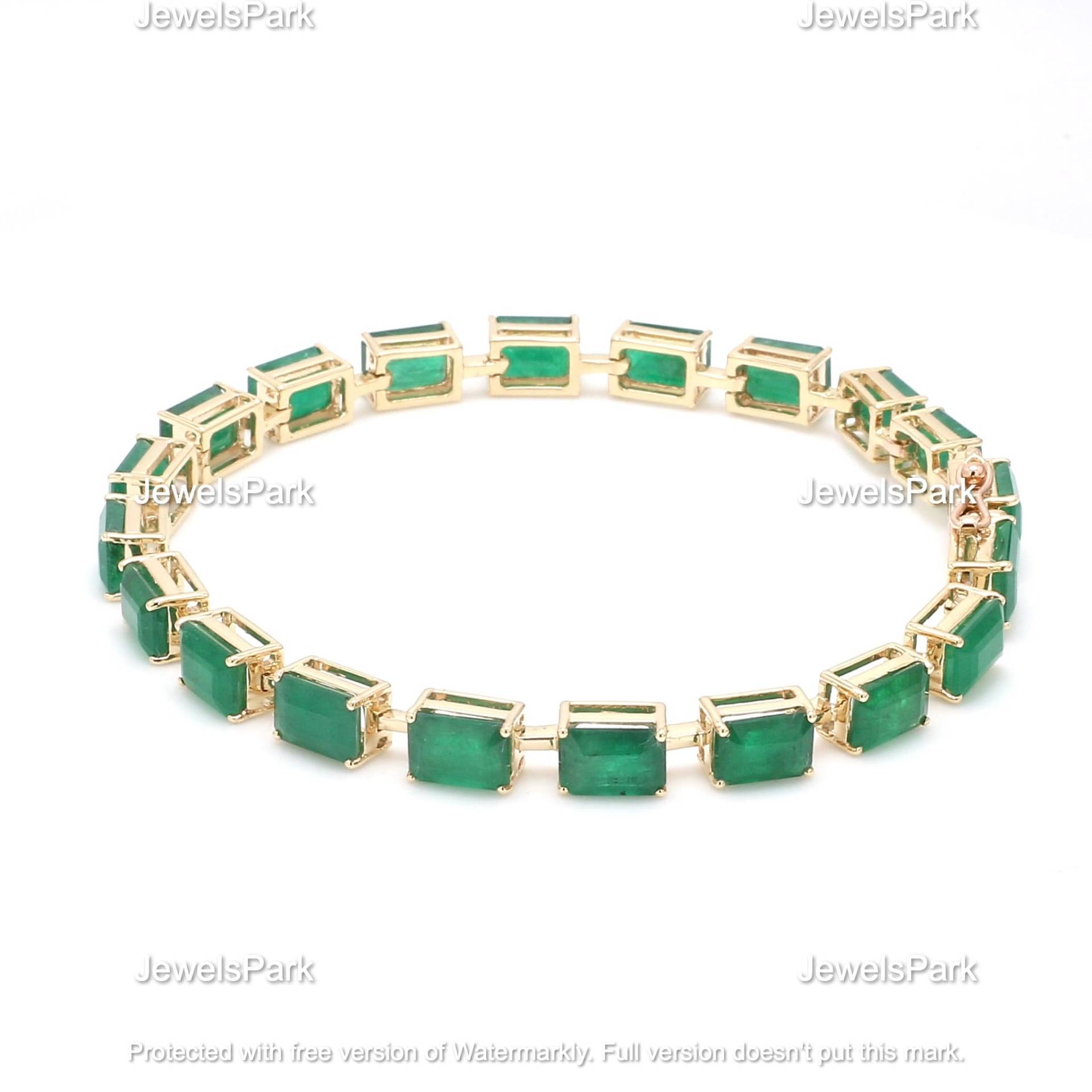 Smaragd-Tennisarmband Aus 585Er Gelbgold | Natürliches Smaragdschliff-Smaragd-Tennisarmband Großes 7x5mm Smaragdschliff Armband von JewelsPark