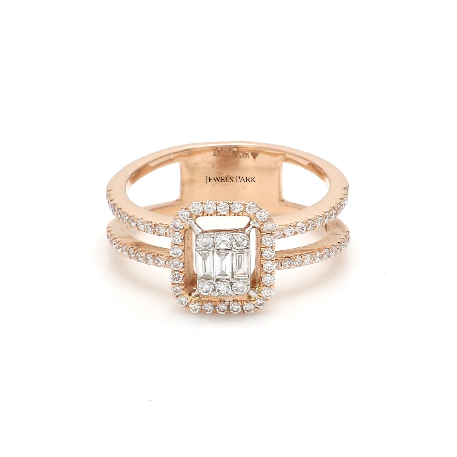 Smaragdschliff Diamant Halo Ring Gold | Natürliche Illusion Gesetzt Gold Baguette Vorschlag Valentinstag In von JewelsPark