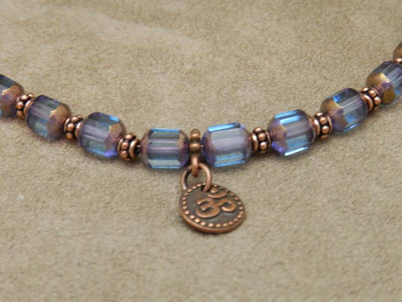 Aquamarin Glas Und Kupfer Barrel Beads Runden Fancy Toggle, Ohm Baumeln von JewelsYogaTurtle