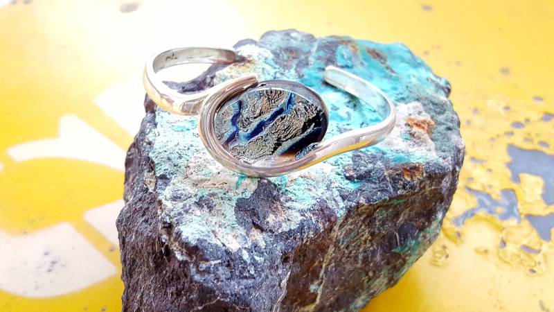 sterling Silber Dichroic Glass Cuff Handgefertigter, Handgefertigter Schmuck von JewelsandMetals
