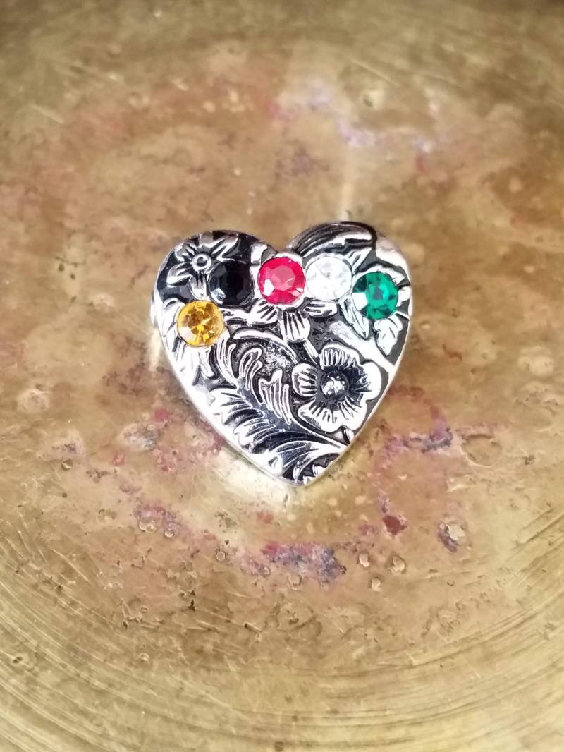 Vintage Herz-Brosche Bunte Strass Scatter Anstecknadel von JewelsandMetals