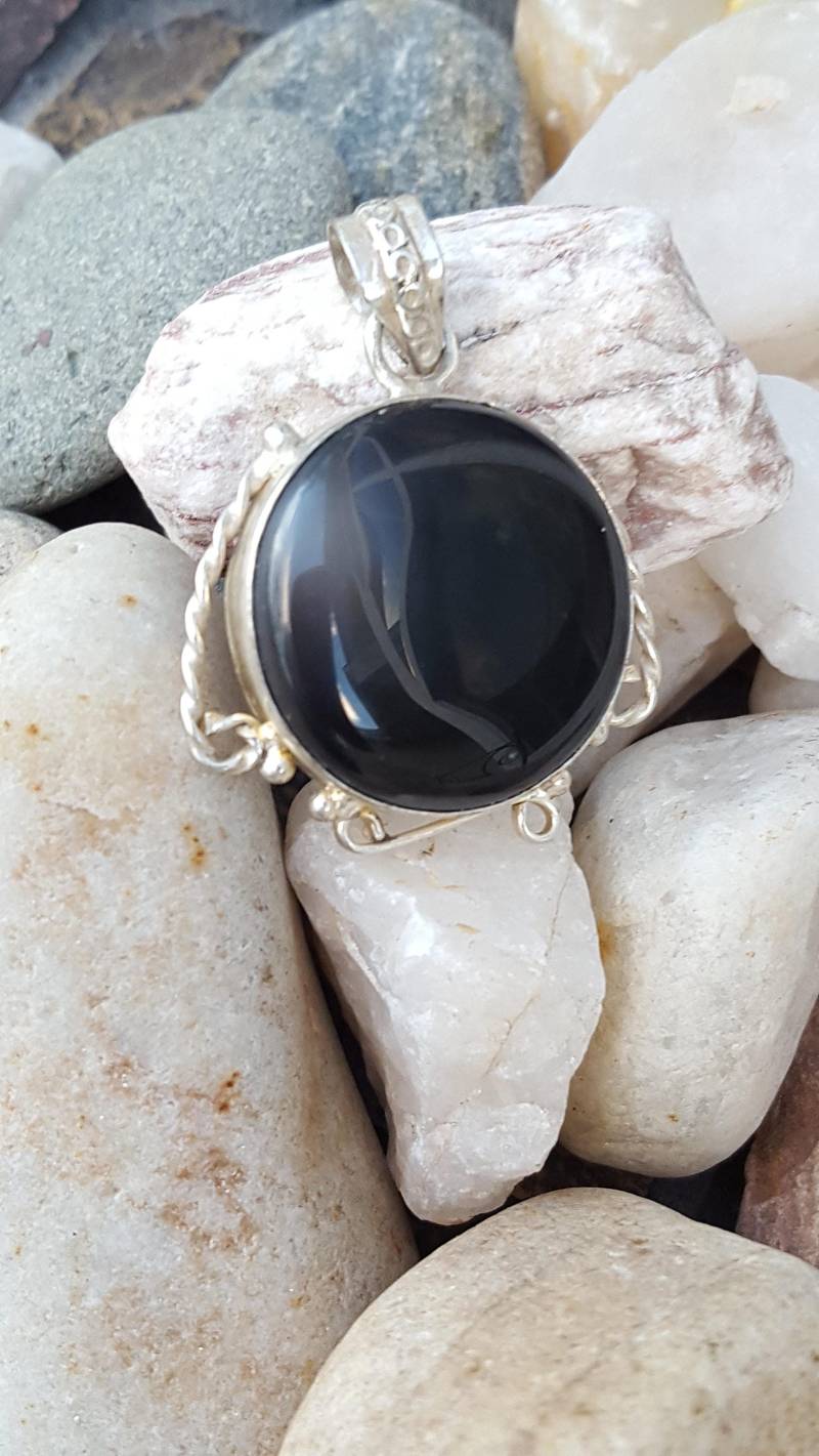 Vintage Sterling Silber Anhänger Mit Schwarzem Achat von JewelsandMetals