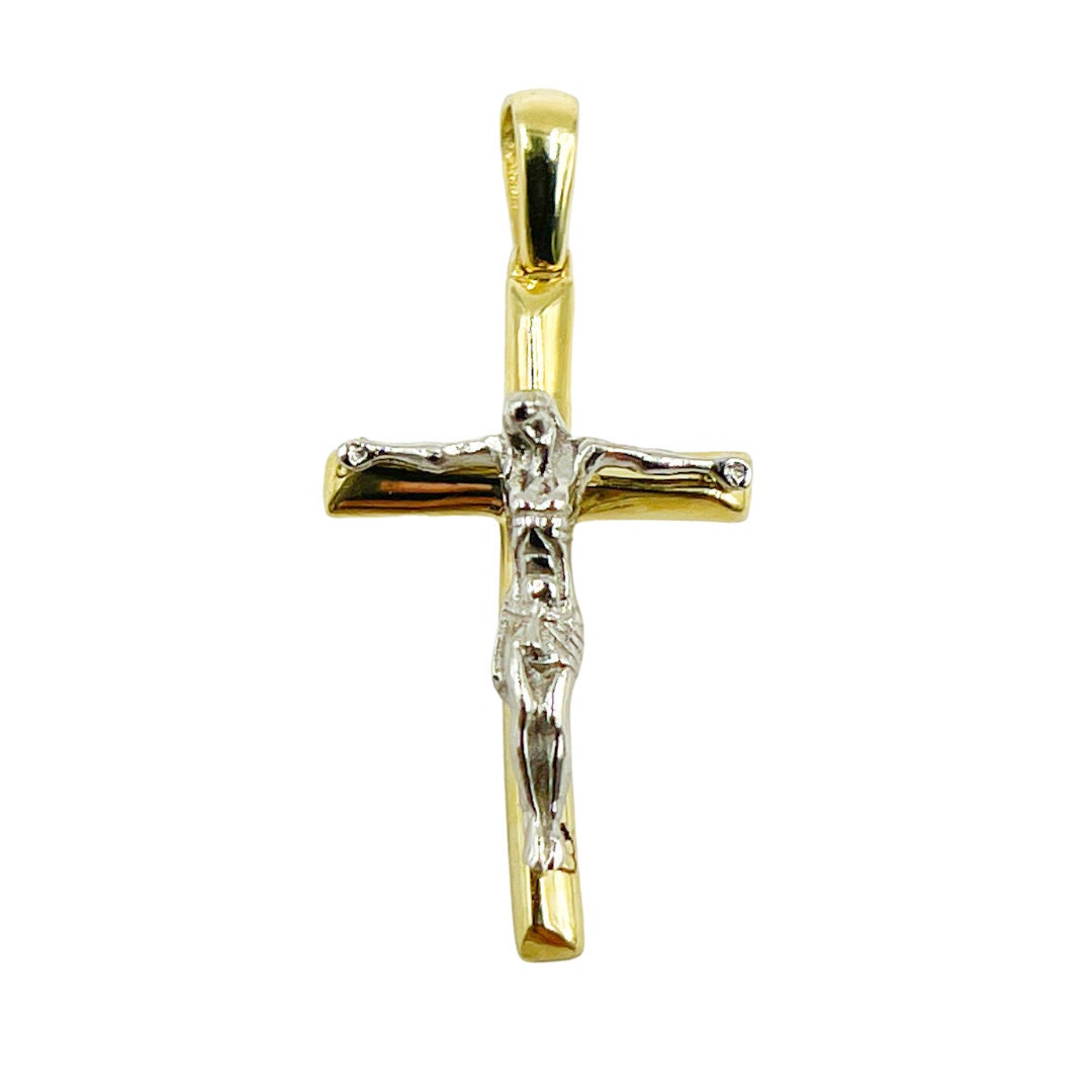 14K Solid Gold Kreuz Anhänger, Großes Jesus Halskette Charme 25x12mm, Echtes Sperrig Anhänger Weißgold von Jewelsandchains