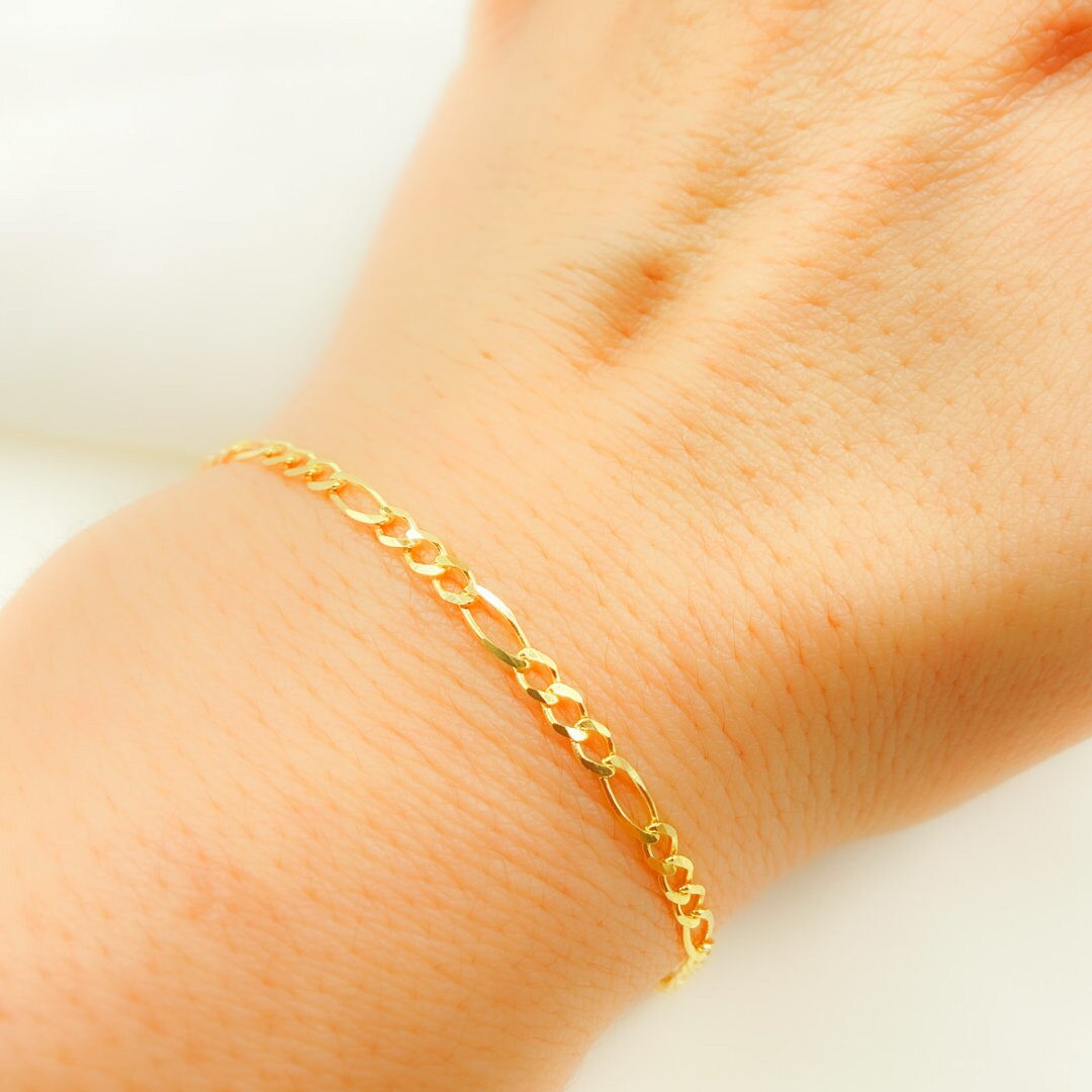 Armband 14K Solid Gold Figaro Kette. Real 7, 5 Zoll. Flaches Gliederarmband Mit Goldkette. 058Gl3Bpt2A8L001 von Jewelsandchains