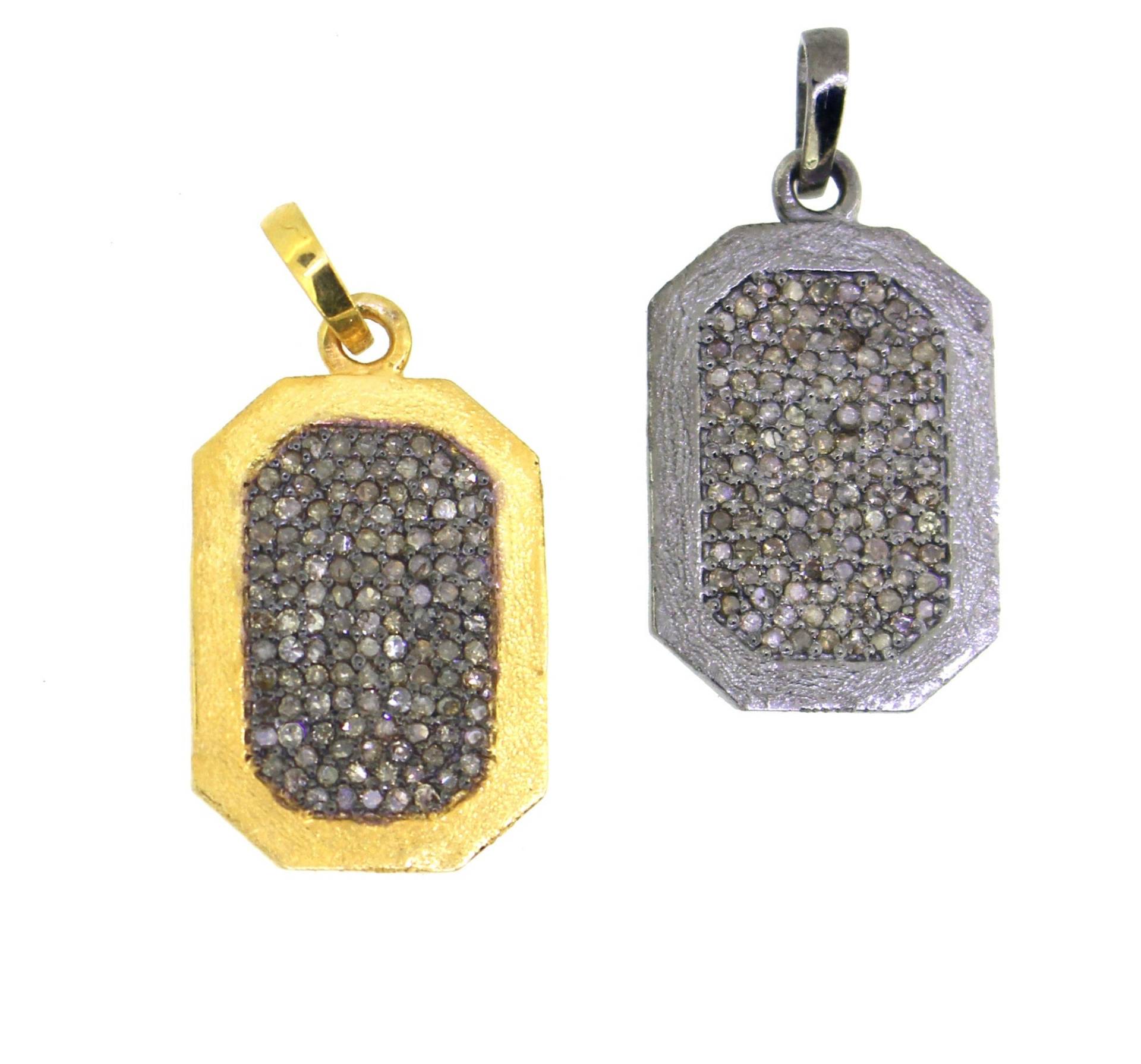 Pave Diamant 23x15mm Anhänger, 925 Silber Rechteck Dog Tag Gold, Schwarz & Roségold Platte Chunky Oktagon Halskette Anhänger von Jewelsandchains