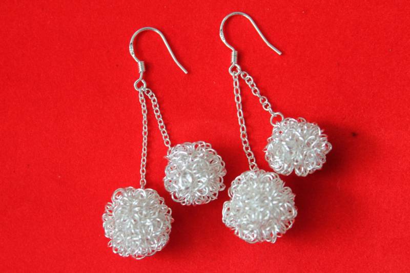 sterling Silber Draht Kugel Baumeln & Drop Ohrringe, Kette sterling Silber Draht Kugel Baumeln & Drop Ohrringe, Kette von JewelsbyKitty