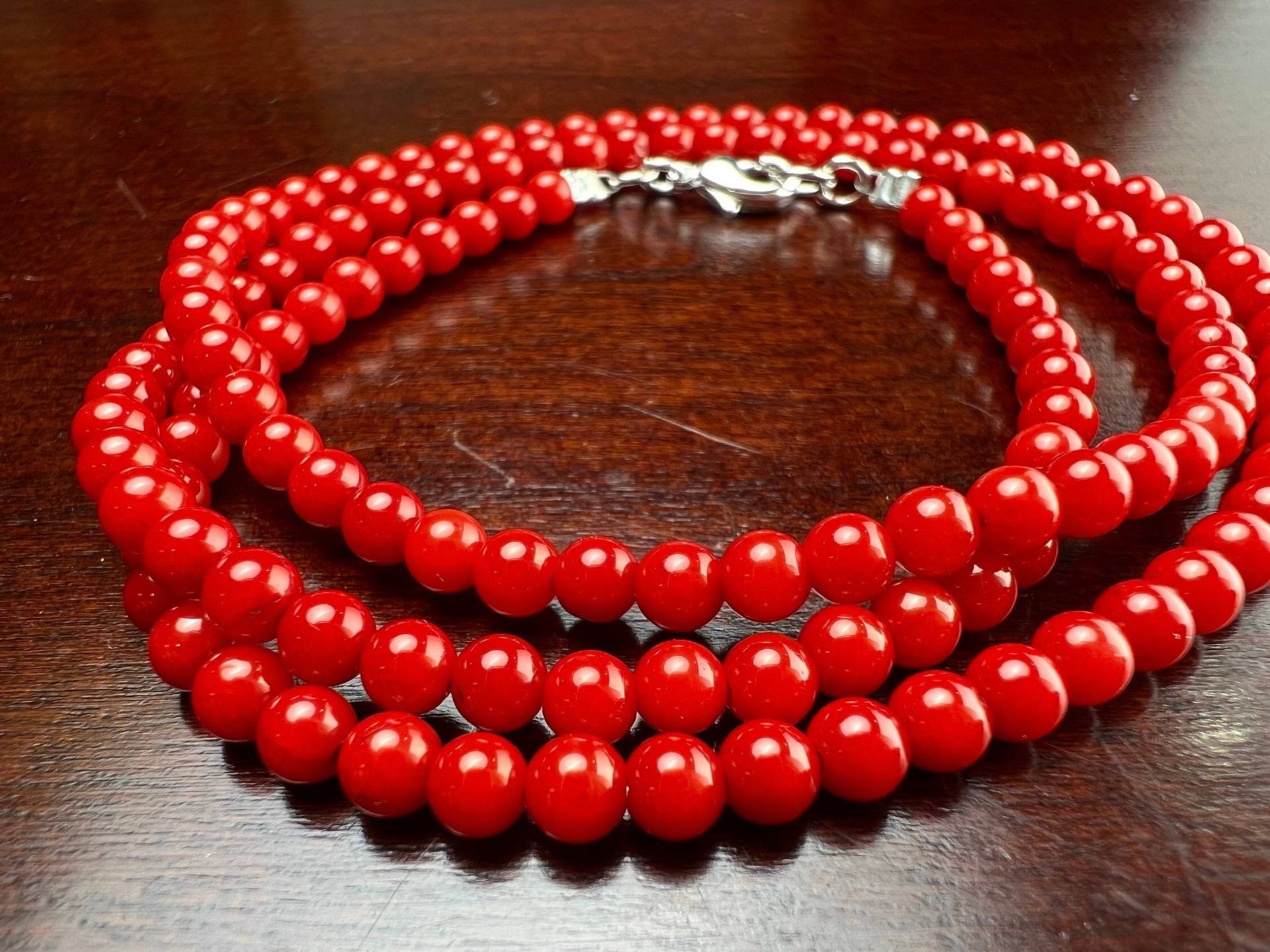 Bambus Koralle Rot 4mm Glatte Runde Echte Aaa-Qualität Halskette Silber Karabinerverschluss, Strand, Boho Geschenk Für Sie, Oktober Birthstone von JewelsbyOppy