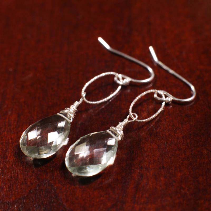 Grüner Amethyst, Prasiolith Tropfenschliff Facettiert 10 X 16 Mm Teardrop Wire Wrapped Baumelnde Auf 925 von JewelsbyOppy