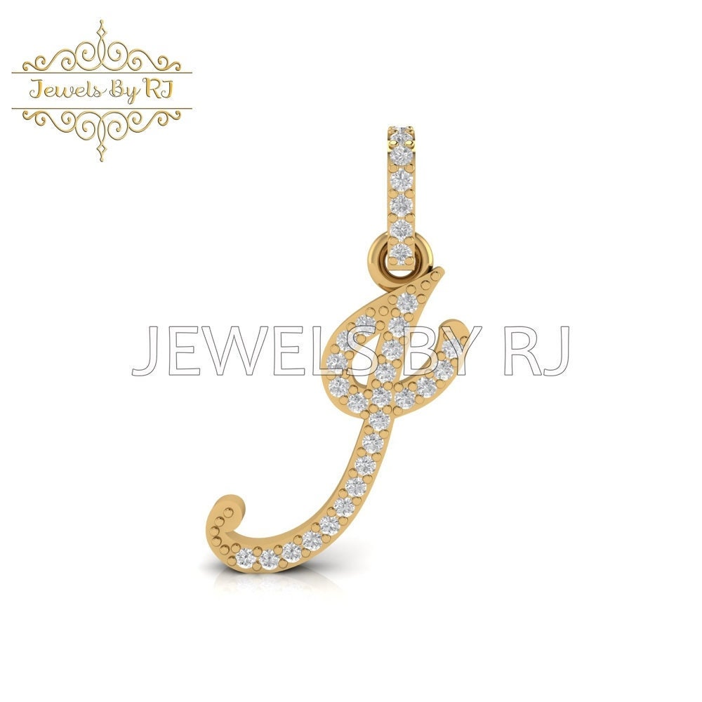 14K Massive Gelbe | Weißer Rosengold Anhänger, Pave Diamant Gold "I Latter Initial" Initial Anhänger von JewelsbyRJ