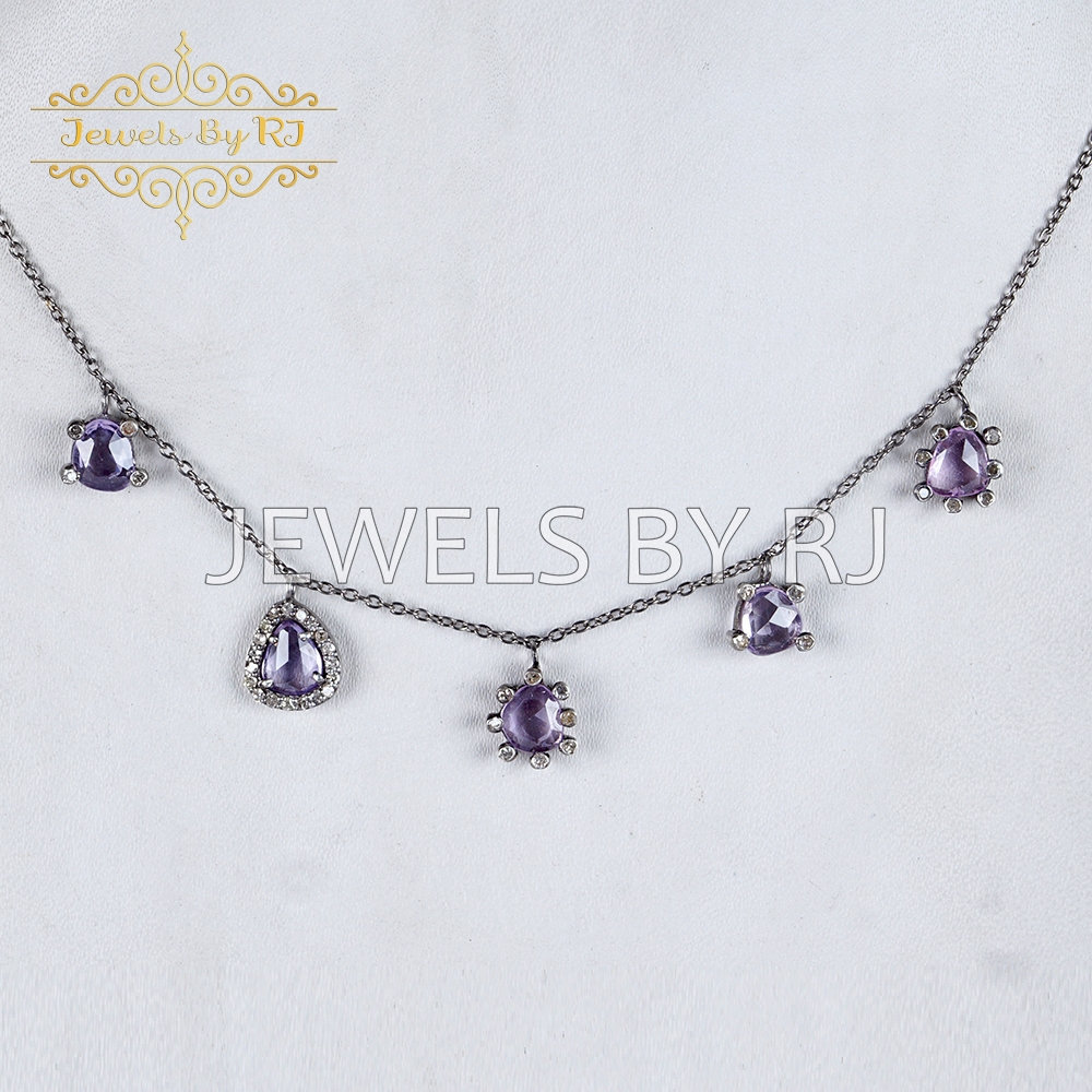 925 Silber Saphir Edelstein Und Diamant Lariat Halskette, Halsketten, Stein von JewelsbyRJ