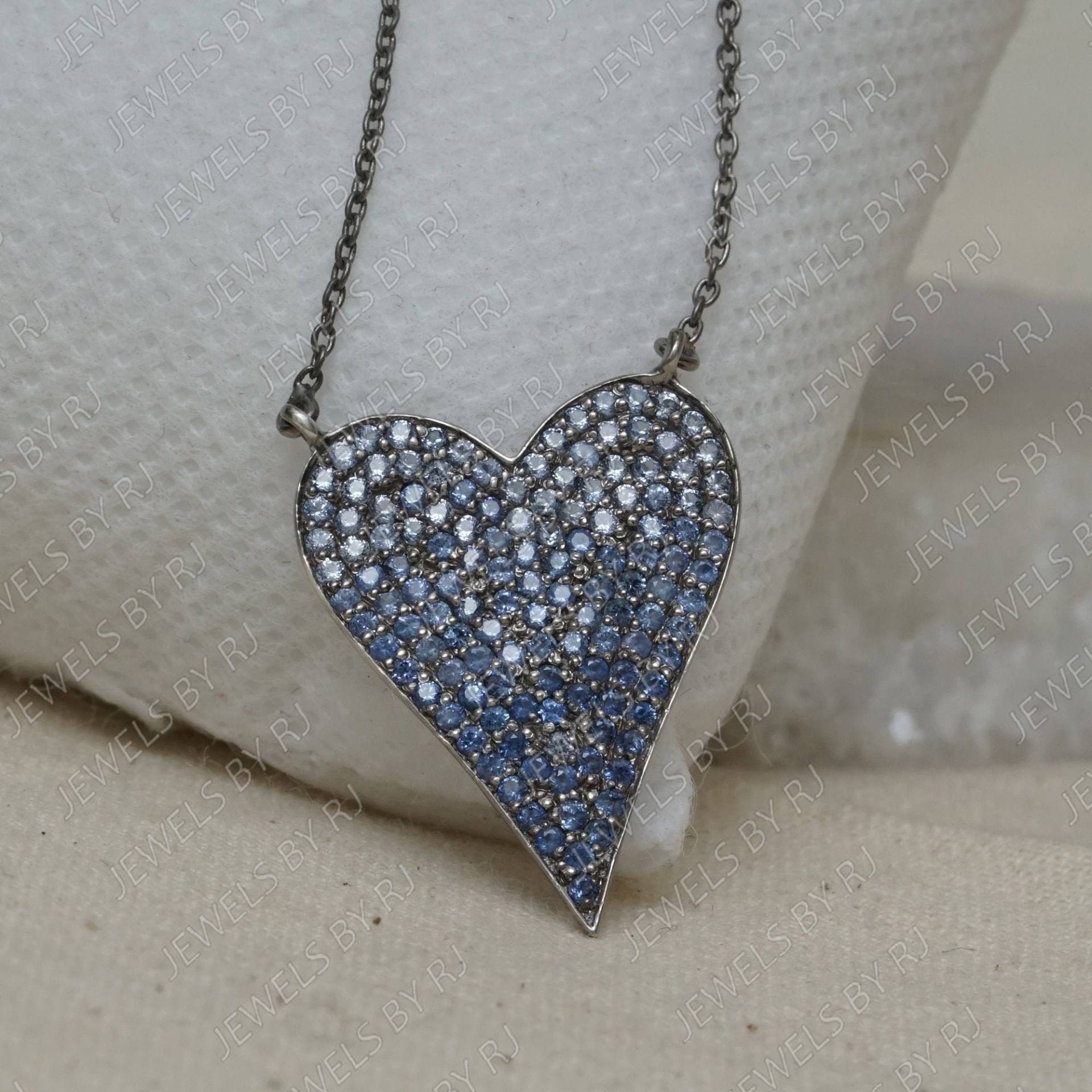 Blauer Saphir Herz Silber Anhänger & Halskette, Anhänger, Pave Diamant Schmuck von JewelsbyRJ