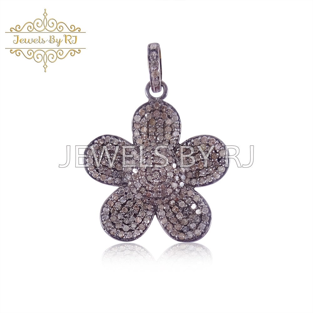 Pave Diamant Silber Anhänger, 925 Brauner Schmuck, Blume Anhänger von JewelsbyRJ